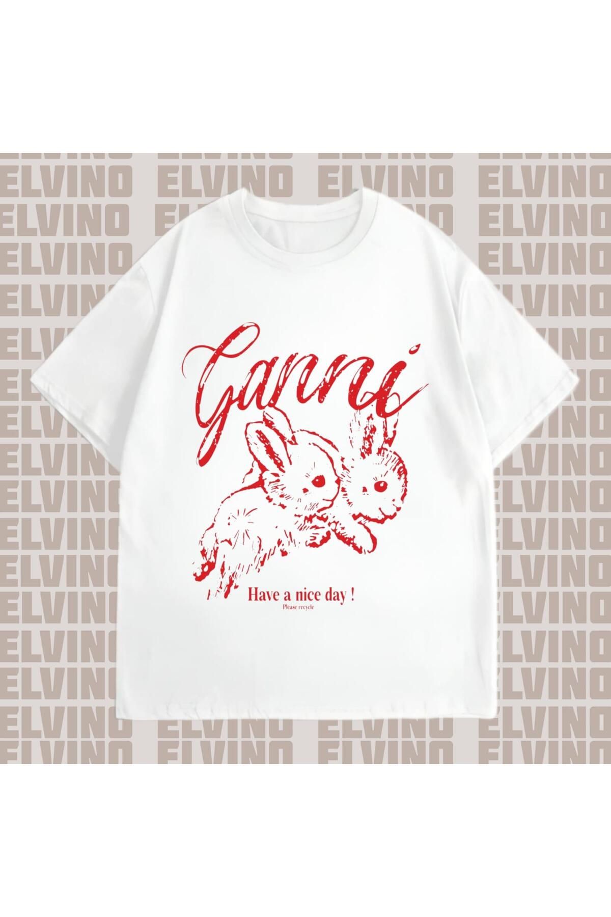 Elvino Tavşan Temalı Oversize Kadın Tshirt