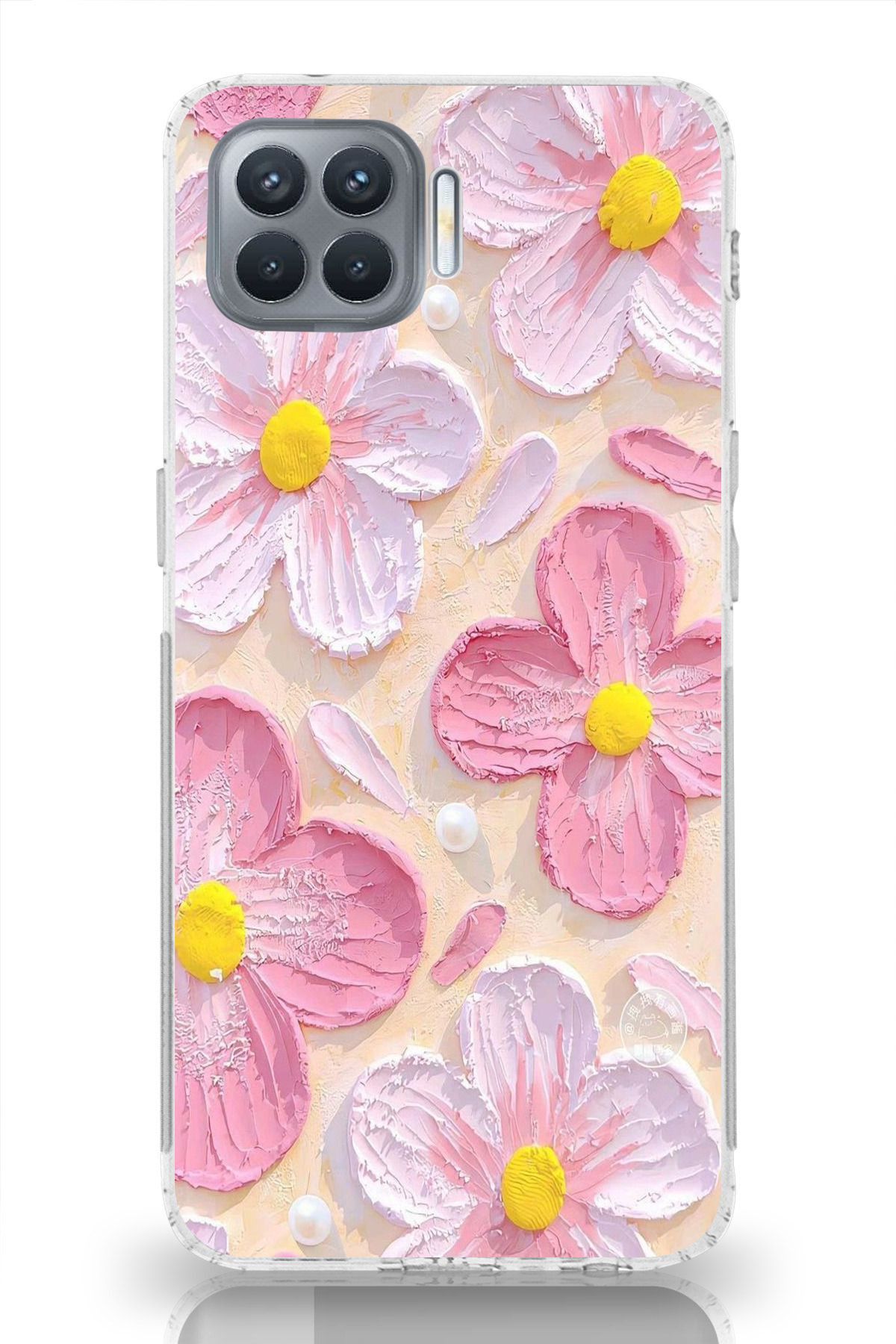 moonset Oppo Reno 4 Lite Uyumlu Pastel Çiçek Tasarımlı Baskılı Şeffaf Telefon Kılıfı