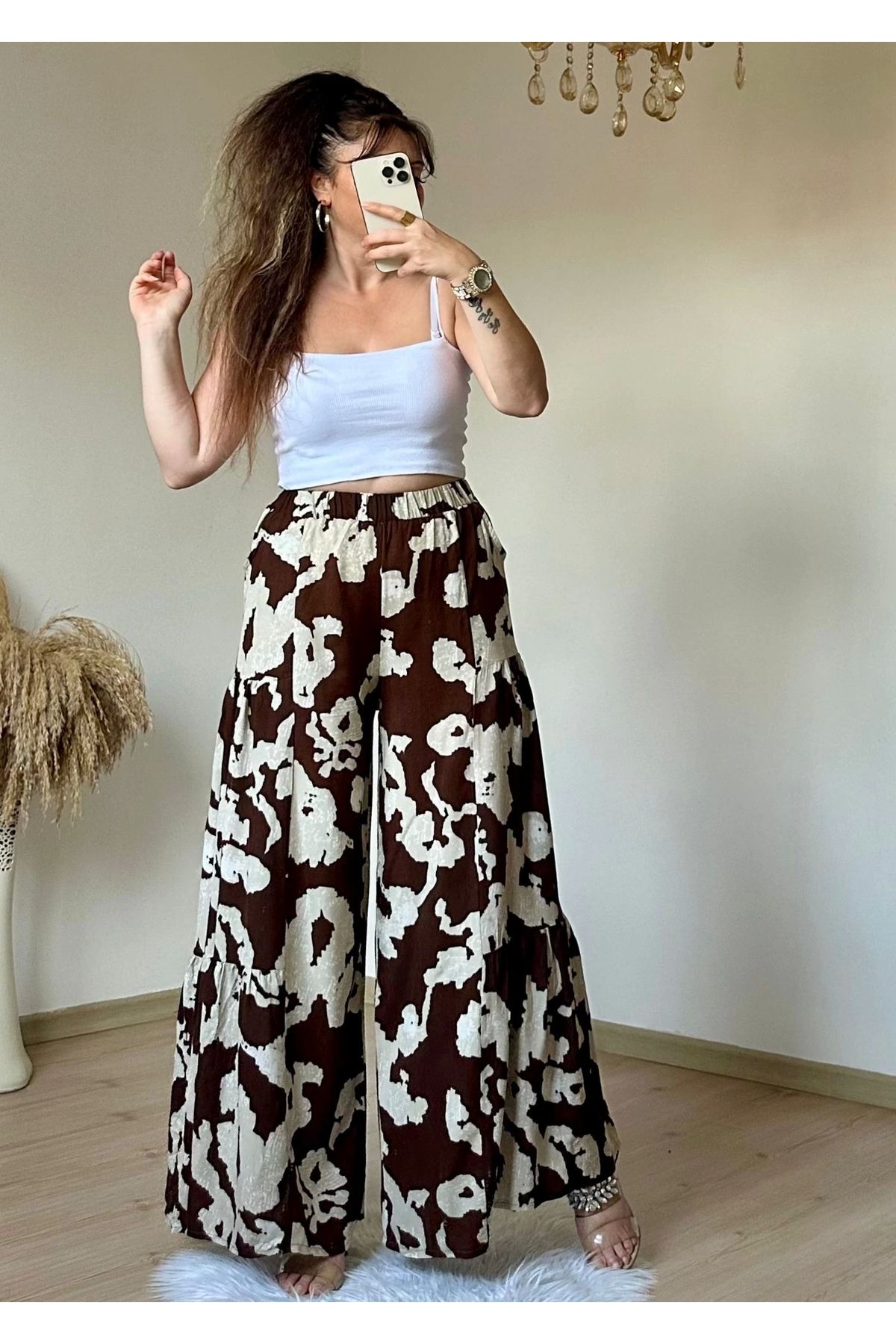 azra moda Kahve Desen Pantalon Etek
