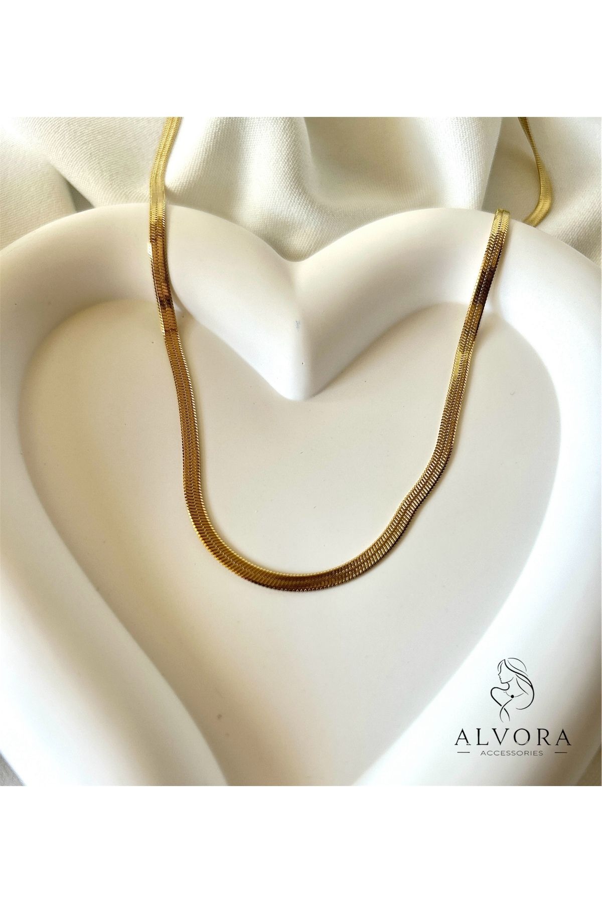 Alvora Accessories Çelik İtalyan Zincir Gold Yüksek Kalite Unisex Yassı Suya Dayanıklı Kararmaz Ezme Zincir