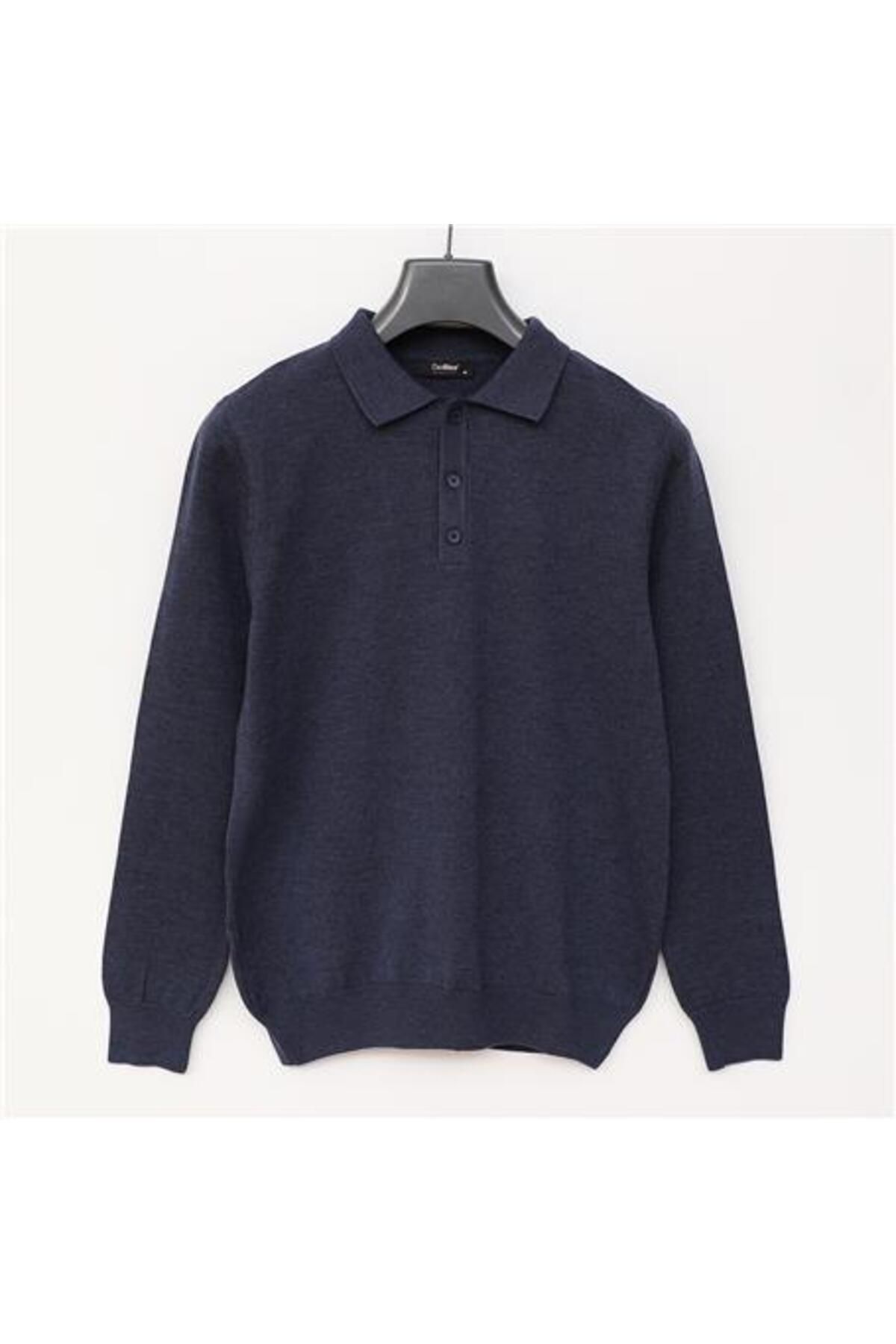 Shop58 Erkek Polo Yaka Uzun Kol Triko - 180540-1 - Koyu İndigo Melanj