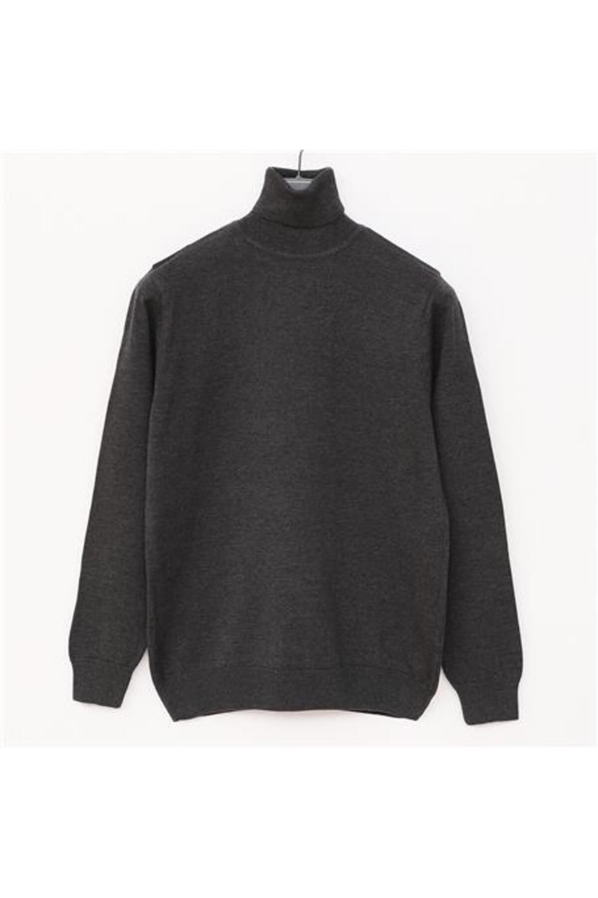 Shop58 Erkek Uzun Kol Balıkçı Yaka Siyah Triko Kazak - 180539-1 - Antrasit