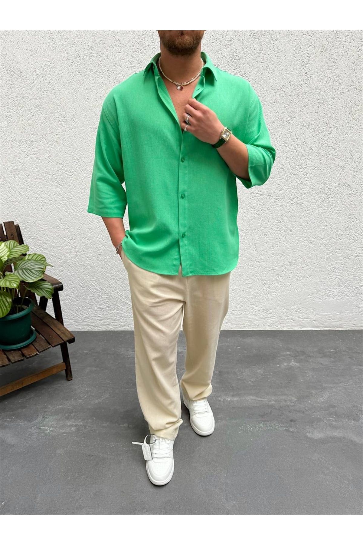 OKSHEN Erkek Fakir Kol Oversize Gömlek