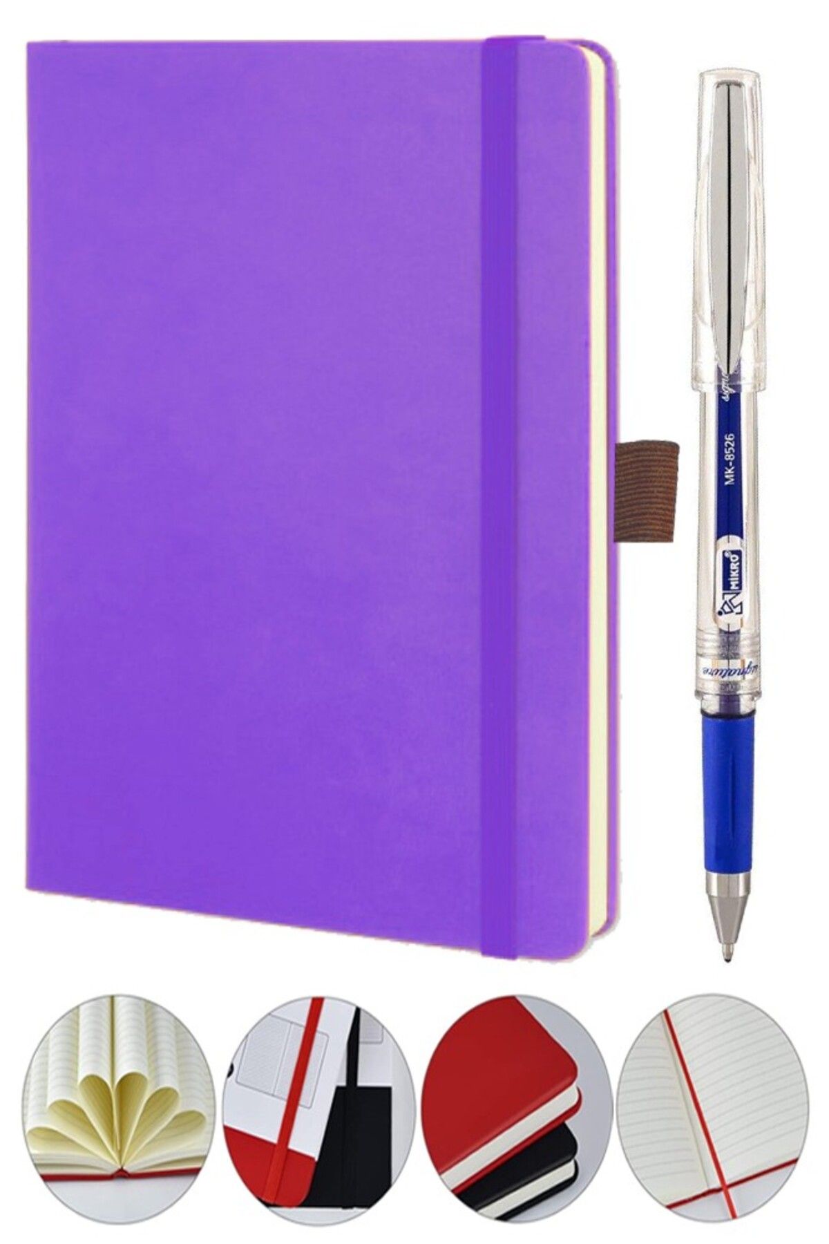 Artlantis Tarihsiz Ajanda Çizgili Sert Kapak Lastikli 13x21 cm ve Pilot Kalem Seti 1 Paket Not Defteri Çizgil