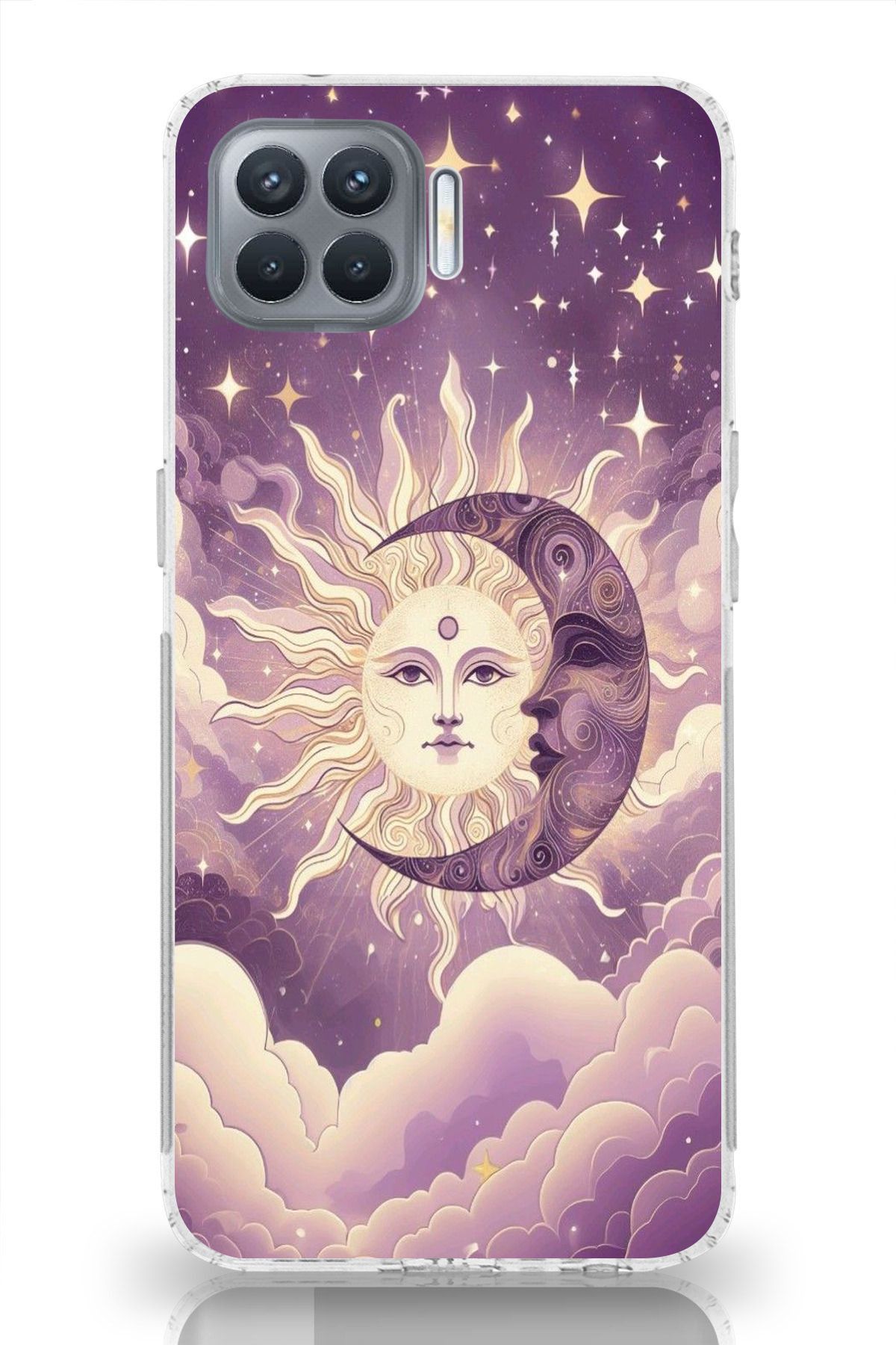 moonset Oppo Reno 4 Lite Uyumlu Ay ve Güneş Tasarımlı Baskılı Şeffaf Telefon Kılıfı