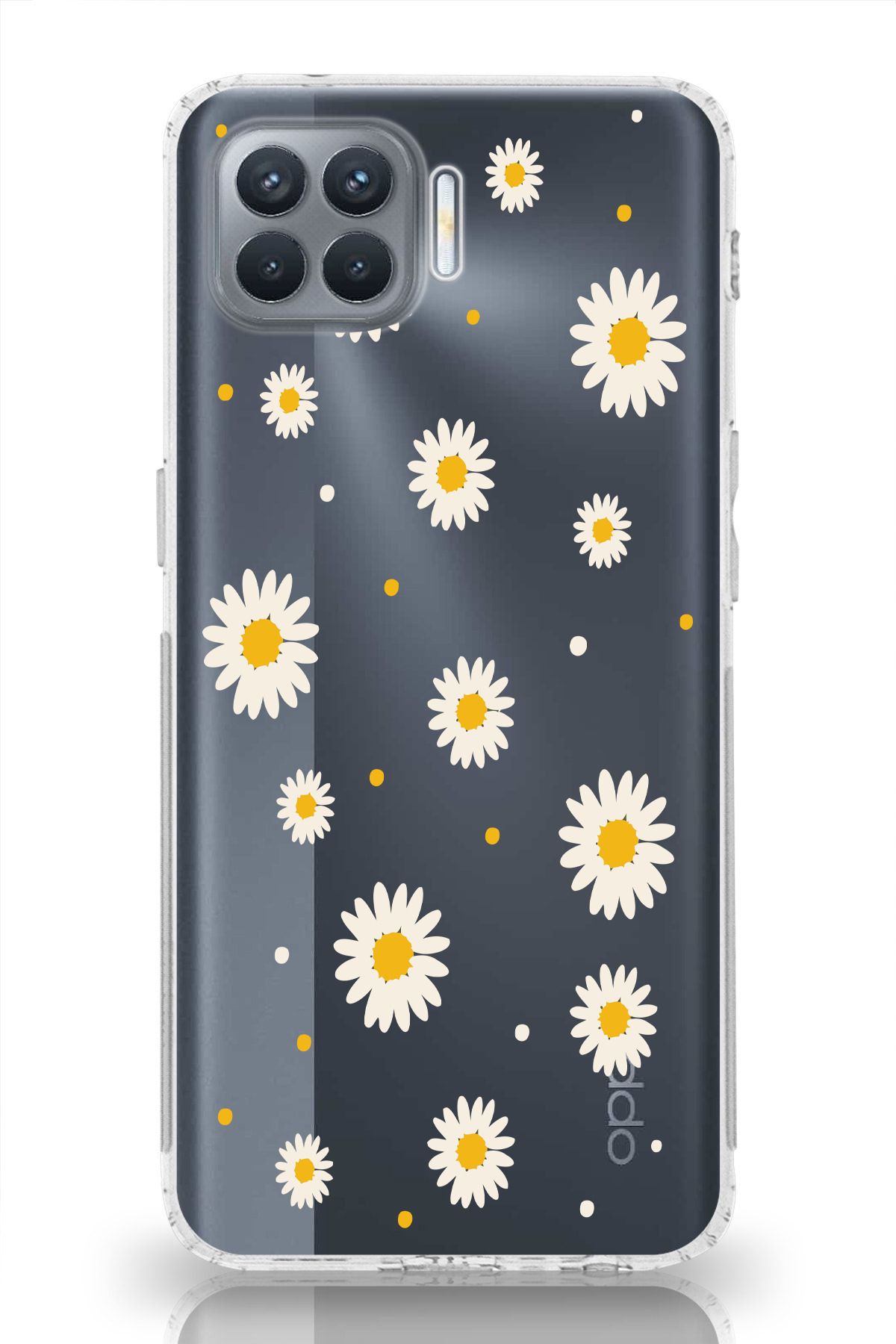 moonset Oppo Reno 4 Lite Uyumlu Papatya Tasarımlı Baskılı Şeffaf Telefon Kılıfı