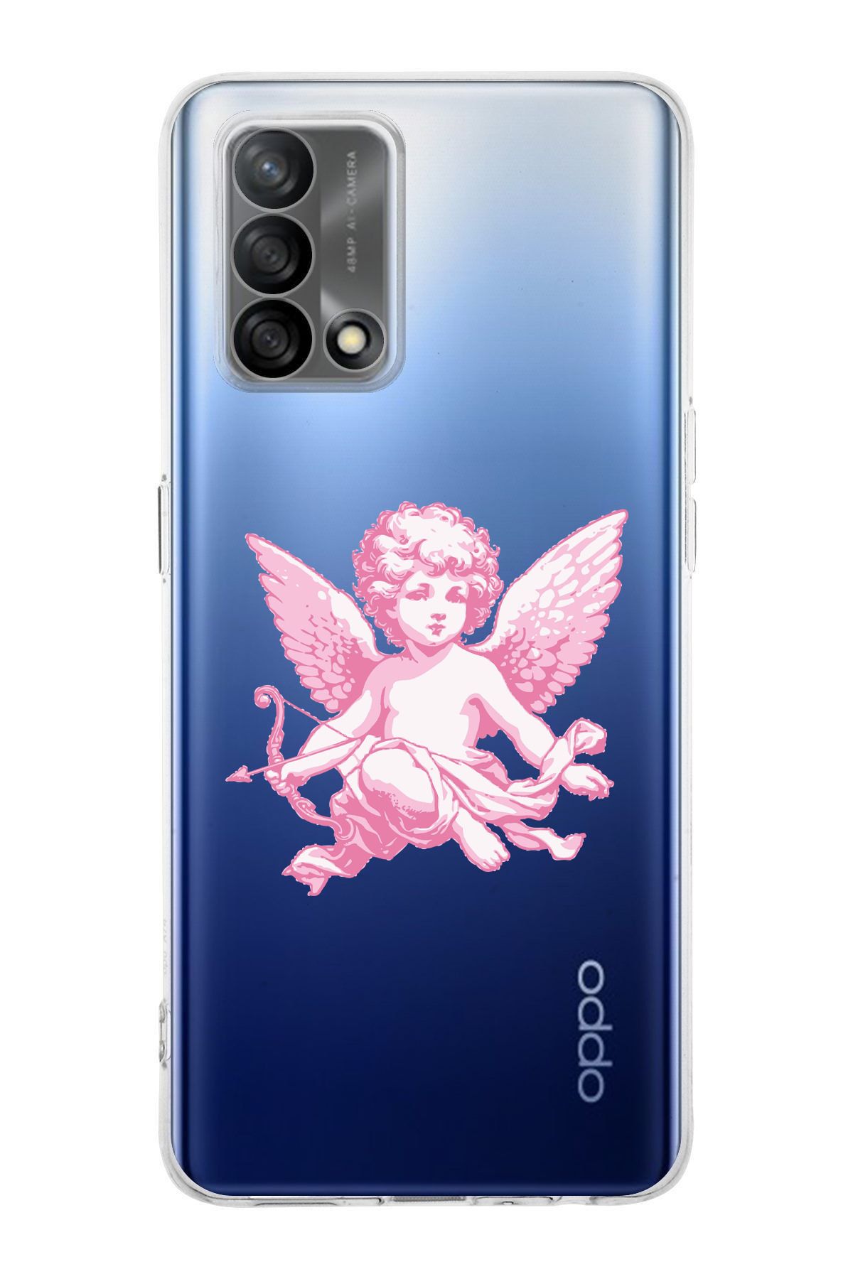 moonset Oppo A74 Uyumlu Melek Tasarımlı Baskılı Şeffaf Telefon Kılıfı