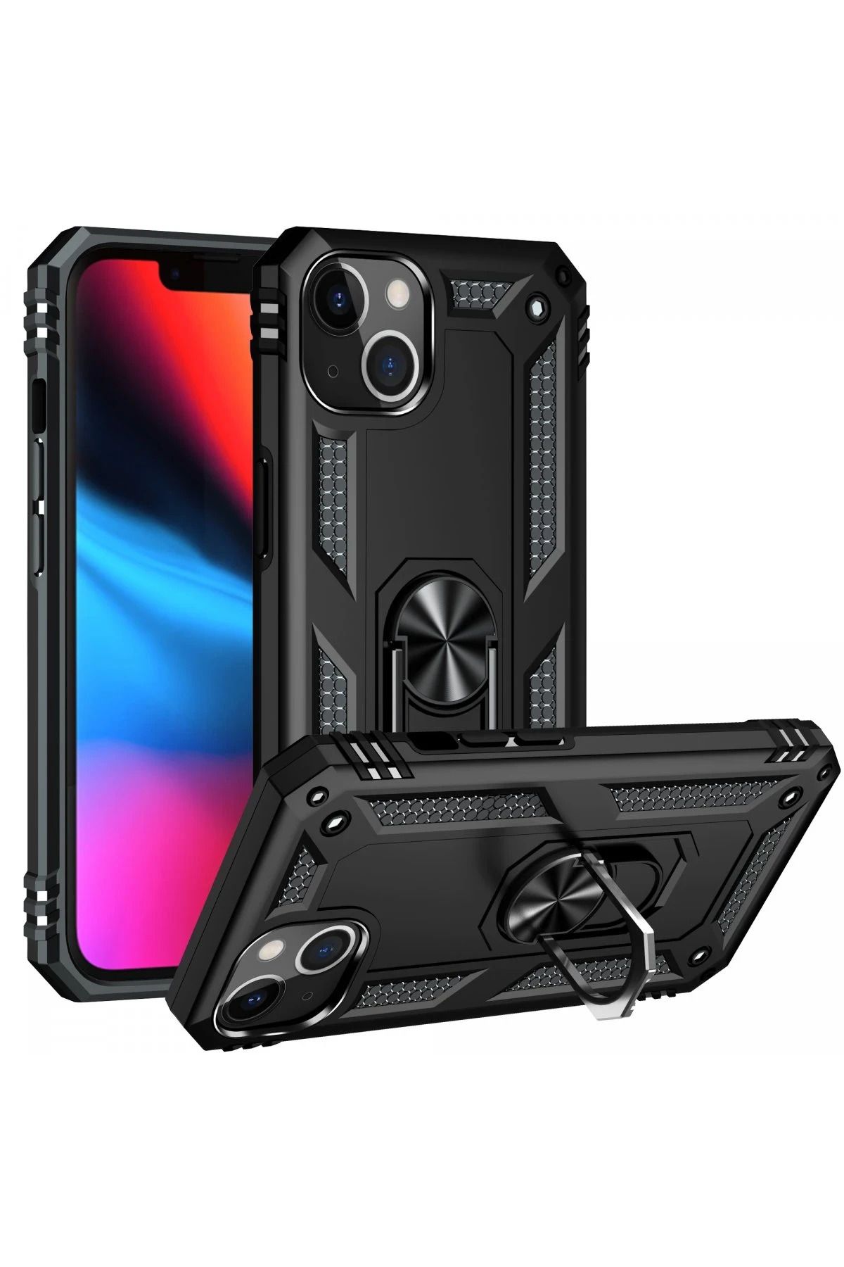 NewFace iPhone 13 Kılıf Sofya Yüzüklü Silikon Kapak - Siyah SVLRS