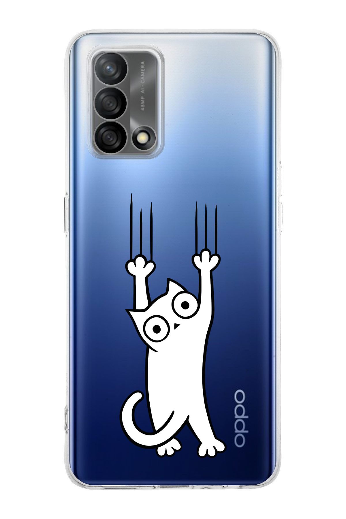 moonset Oppo A74 Uyumlu Kedi Tasarımlı Baskılı Şeffaf Telefon Kılıfı