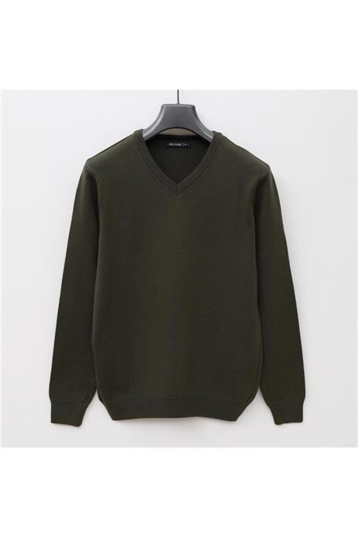 Shop58 Erkek Uzun Kol V Yaka Triko Kazak - 180537-1 - Koyu Sarı