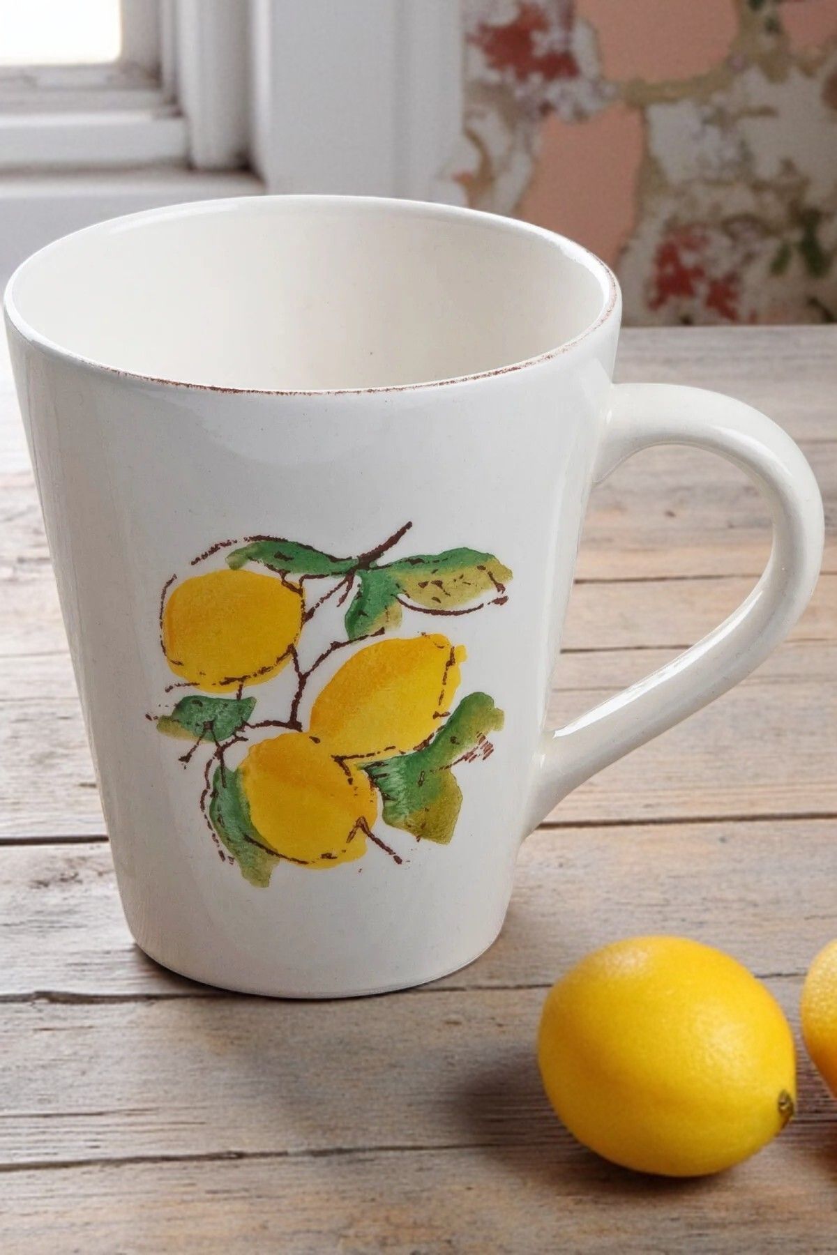 Home Limon Desenli El Yapımı Seramik Kupa Bardak 11 cm