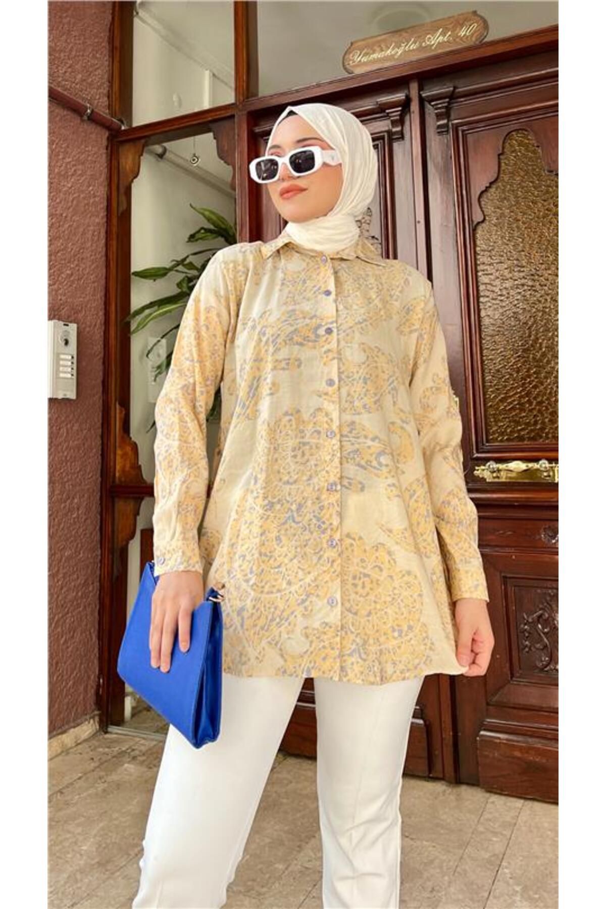 Shop58 Lime Baskı Detaylı Desenli Gömlek - 71132 - İndigo