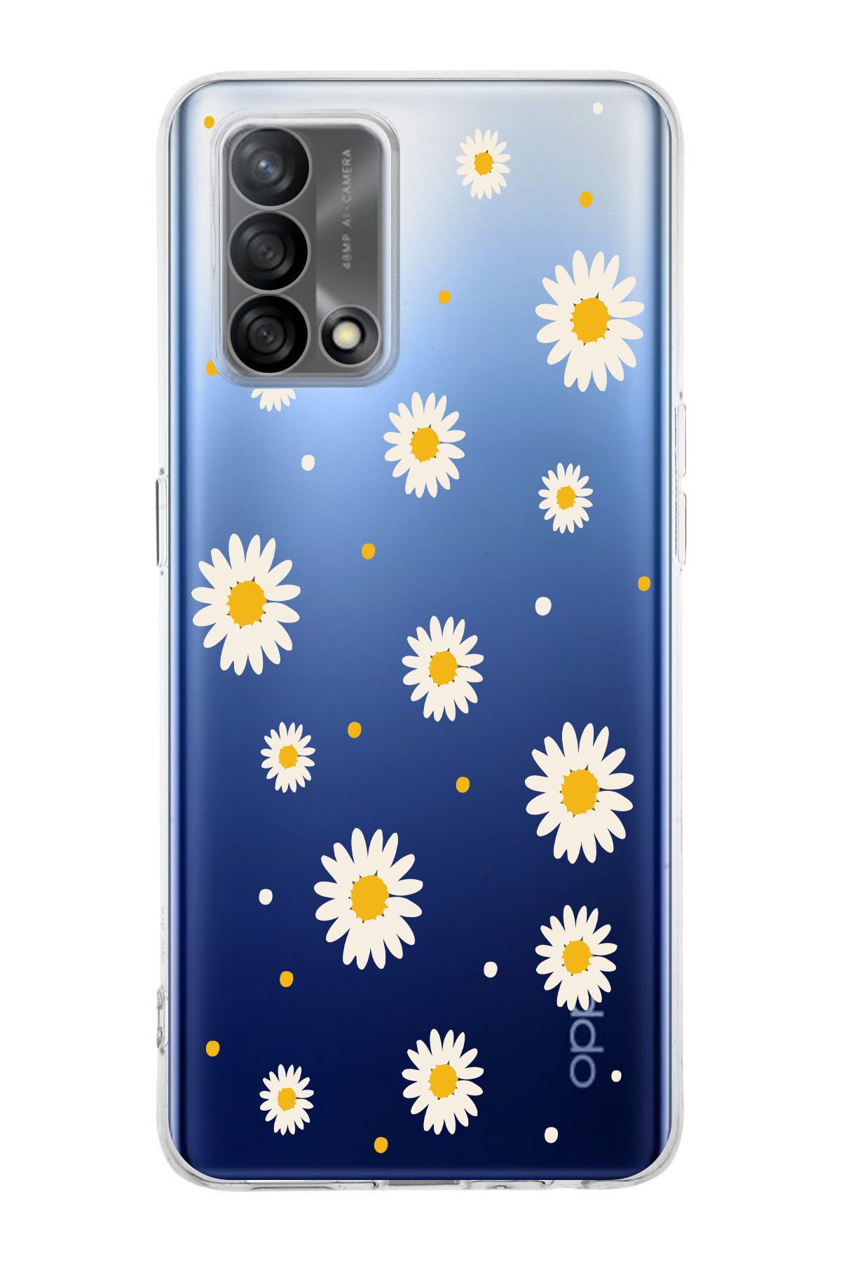 moonset Oppo A74 Uyumlu Papatya Tasarımlı Baskılı Şeffaf Telefon Kılıfı