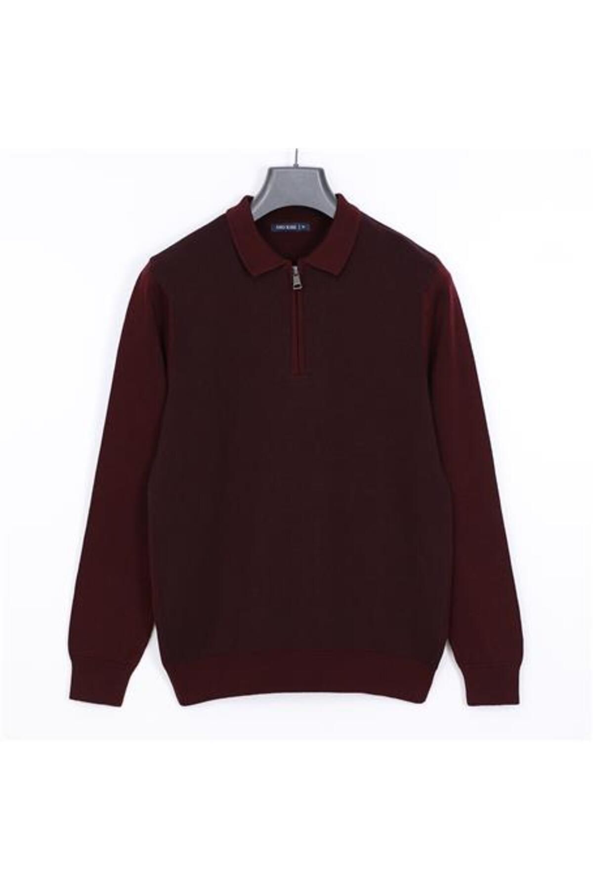 Shop58 Erkek Uzun Kol Polo Yaka Triko Kazak - 180813 - Koyu Bordo