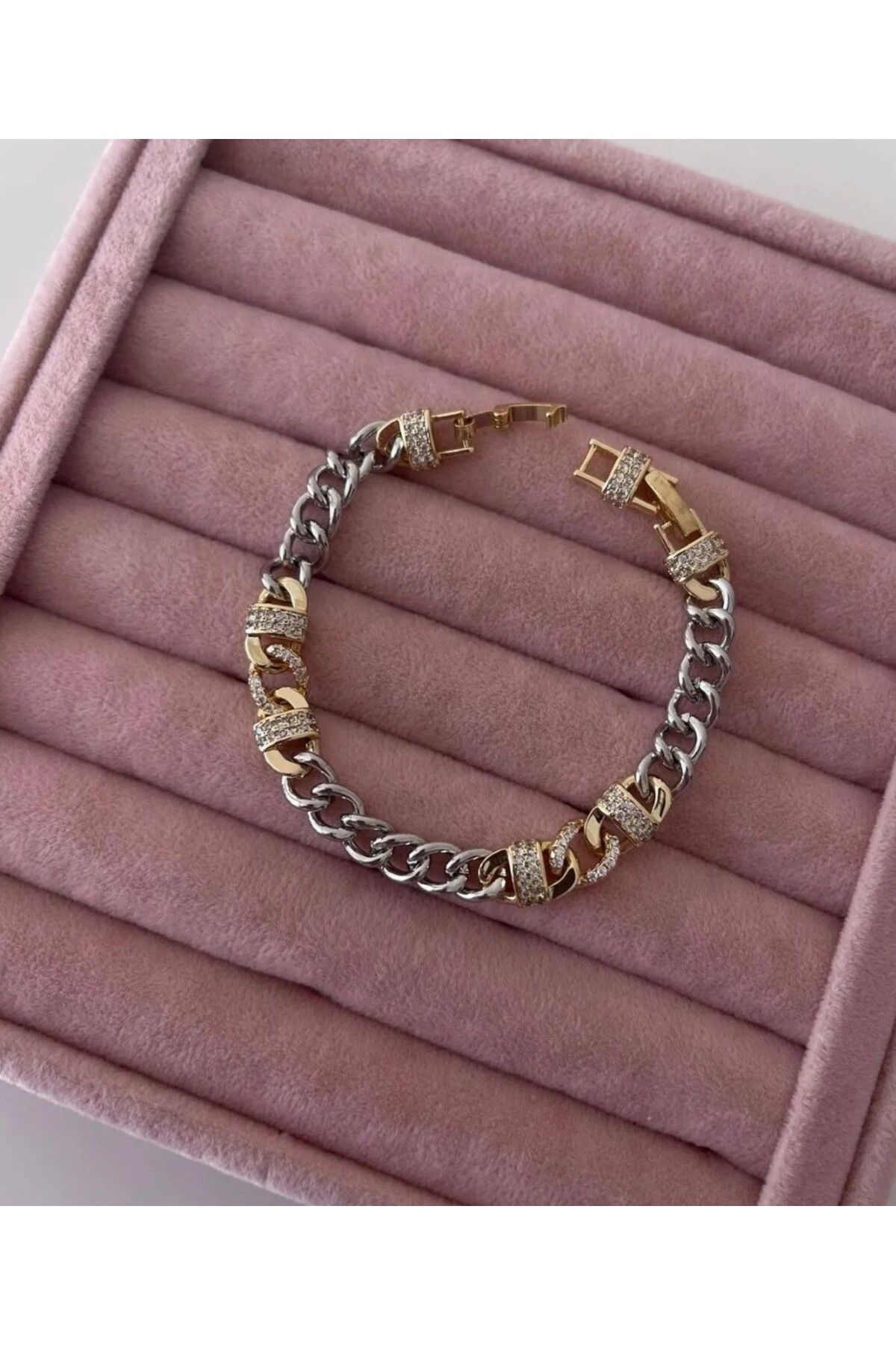 AKSESUARIM GOLD-GÜMÜŞ İKİ RENKLİ ZİNCİR ZİRKON TAŞLI,KARARMAZ,ANTİALERJİK ,ŞIK ÖZEL SERİ BİLEKLİK