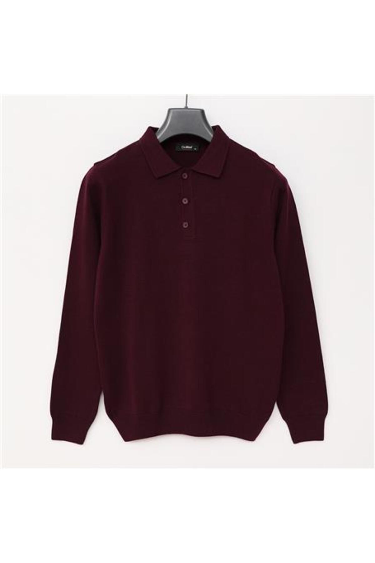 Shop58 Erkek Polo Yaka Uzun Kol Triko - 180540-1 - Koyu Vişne