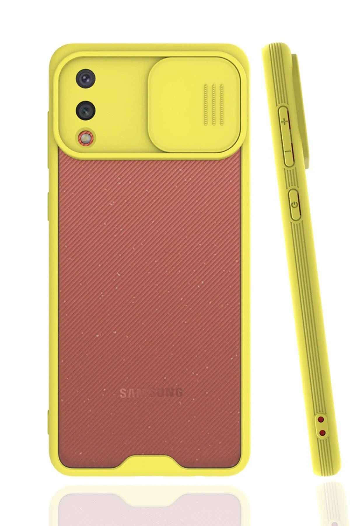 NewFace Samsung Galaxy A02 Kılıf Platin Kamera Koruma Silikon - Sarı FLKRY