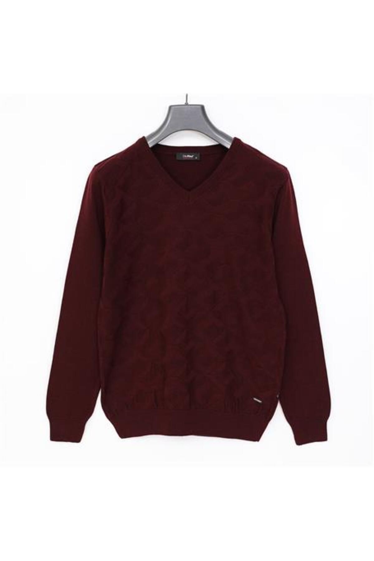 Shop58 Erkek Uzun Kol V Yaka Triko Kazak - 189055 - Koyu Bordo