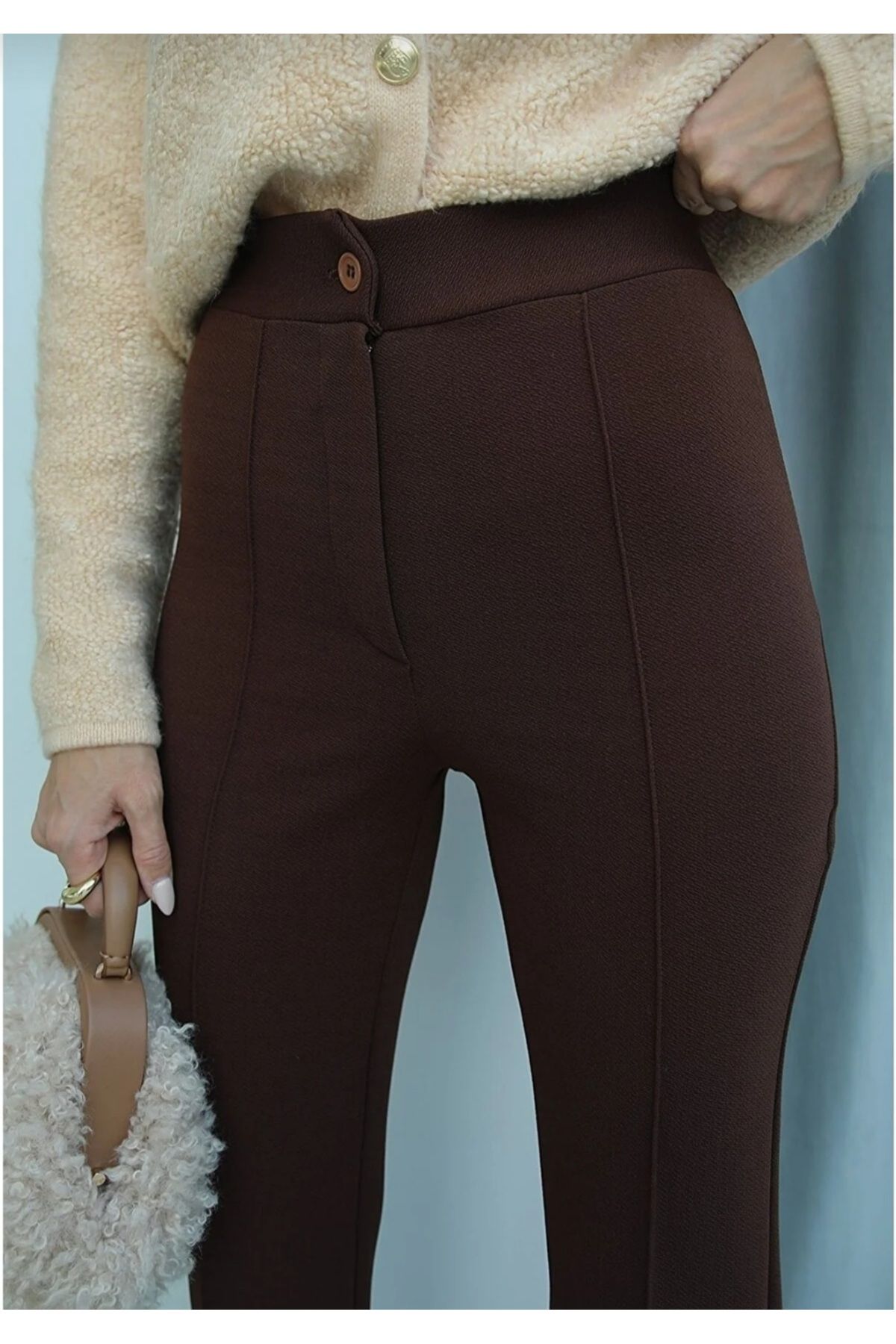 Butik Krep kumaş likralı önü çimalı pantolon