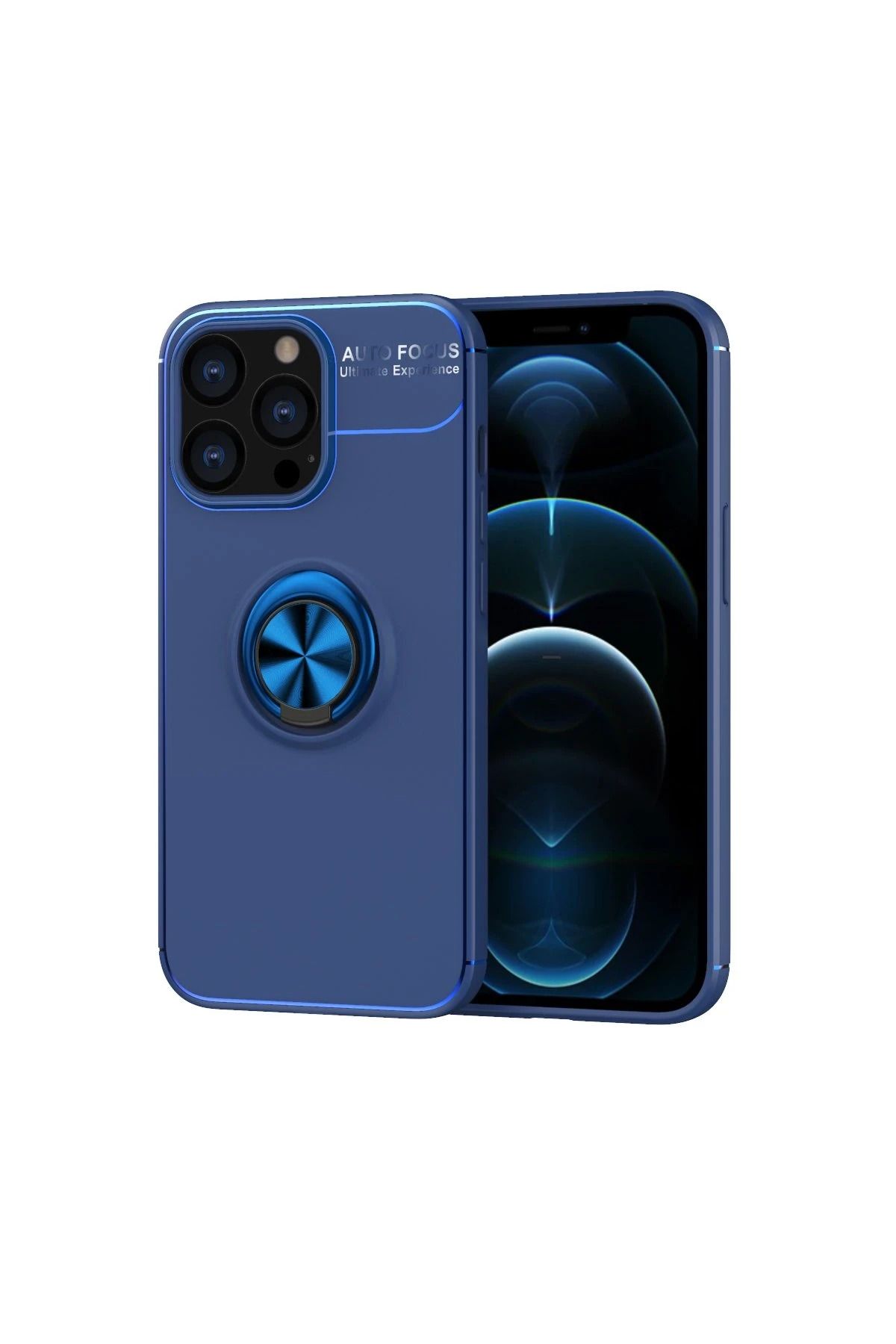 NewFace iPhone 13 Pro Kılıf Range Yüzüklü Silikon - Mavi MRAYD
