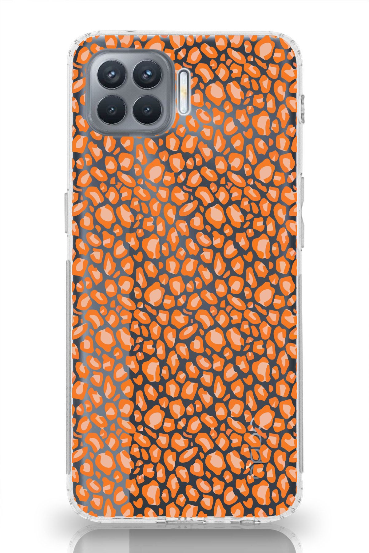 moonset Oppo Reno 4 Lite Uyumlu Turuncu Leopar Tasarımlı Baskılı Şeffaf Telefon Kılıfı