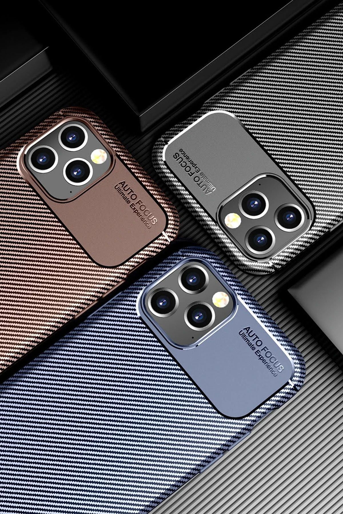 NewFace iPhone 12 Pro Max Kılıf Auto Focus Karbon Kapak - Kahverengi SVLRS