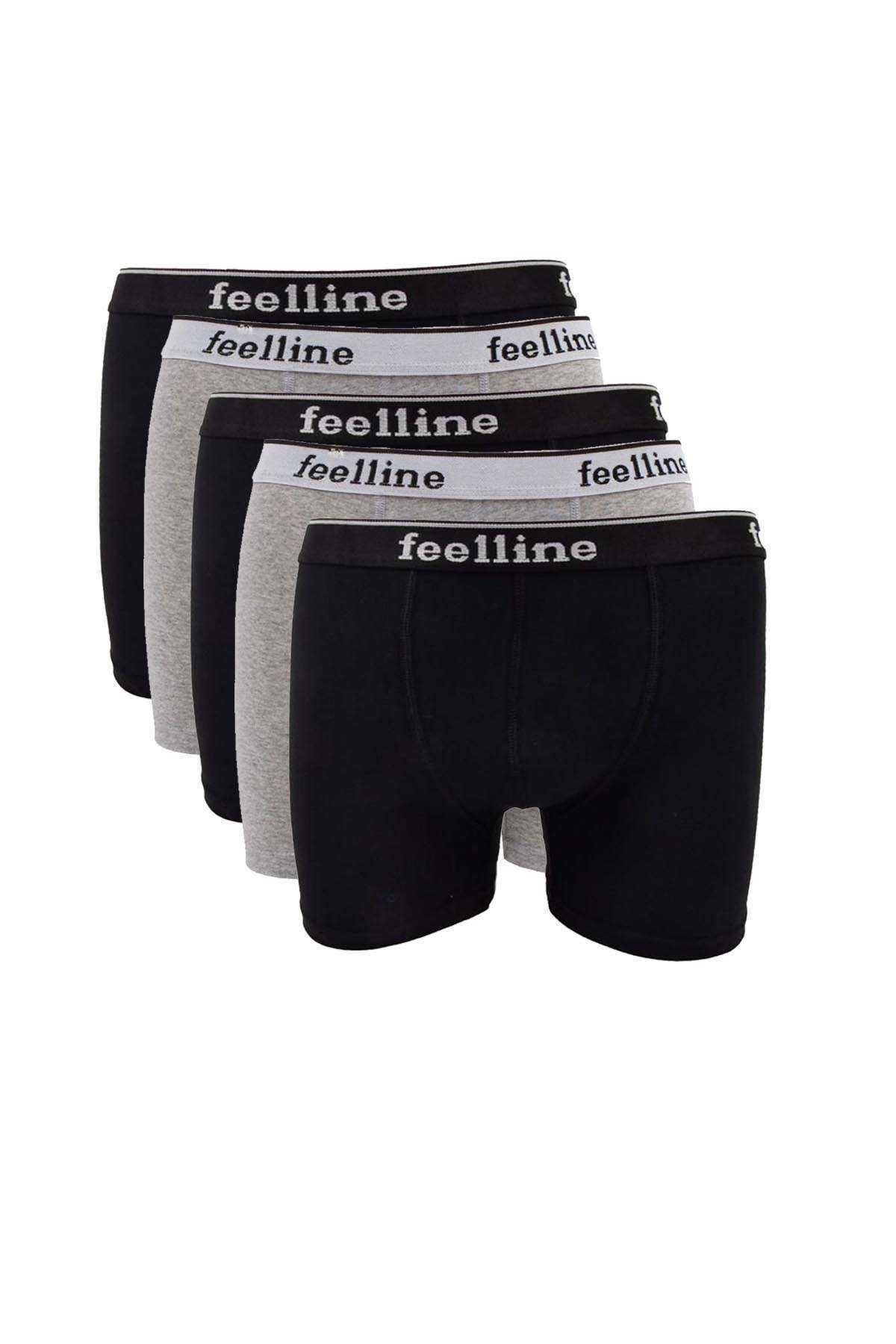 Shop58 5 adet Feelline Siyah ve Gri Pamuklu Doğal Likralı Erkek Boxer