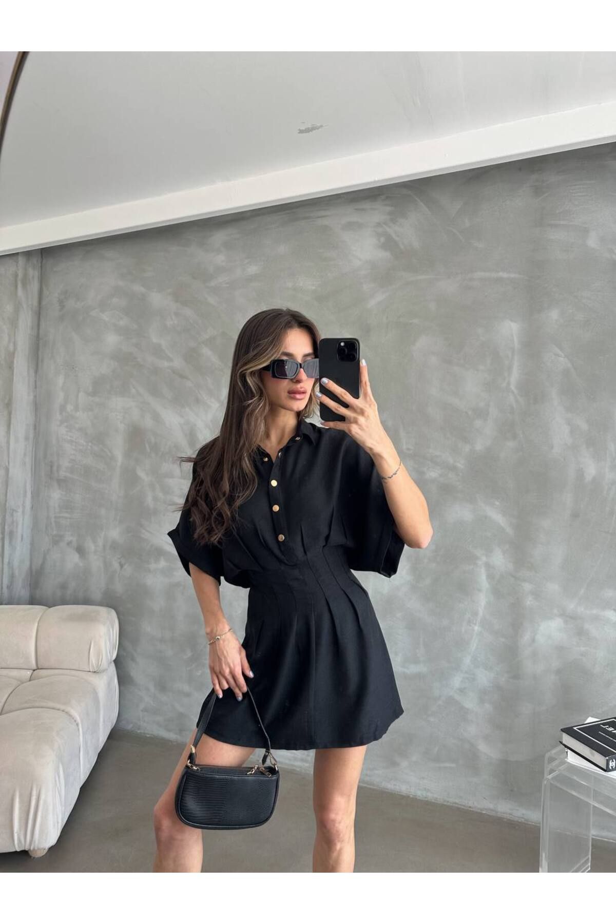 369 etnik butik "Fit & Flare Mini Gömlek Elbise"