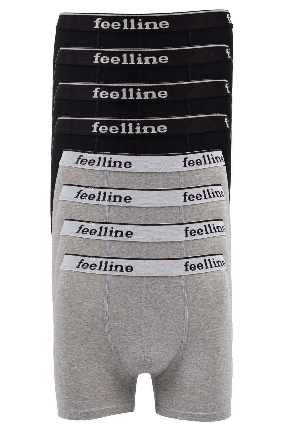 Shop58 8 adet Feelline Siyah ve Gri Pamuklu Doğal Likralı Erkek Boxer