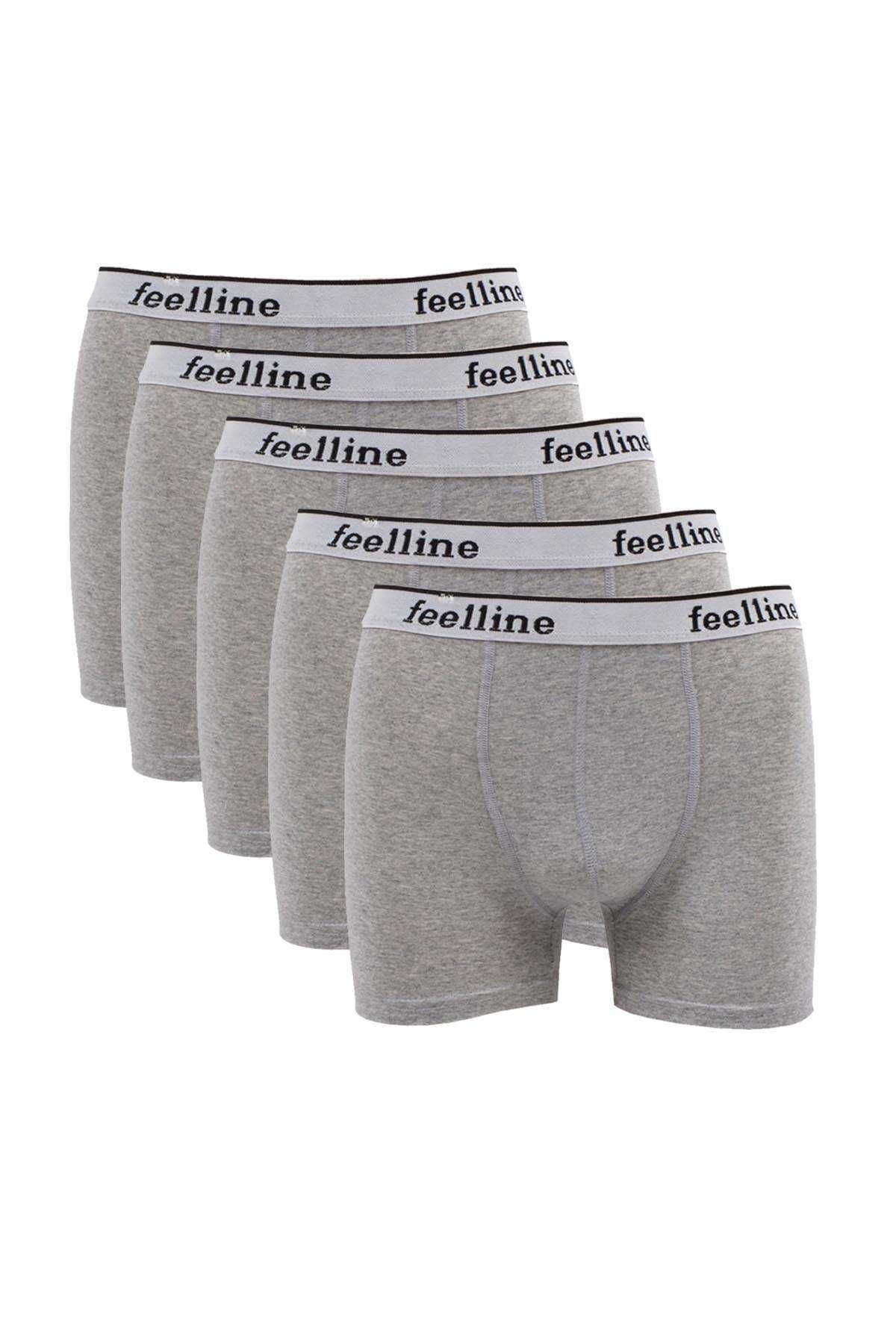 Shop58 5 adet Feelline Gri Pamuklu Doğal Likralı Erkek Boxer