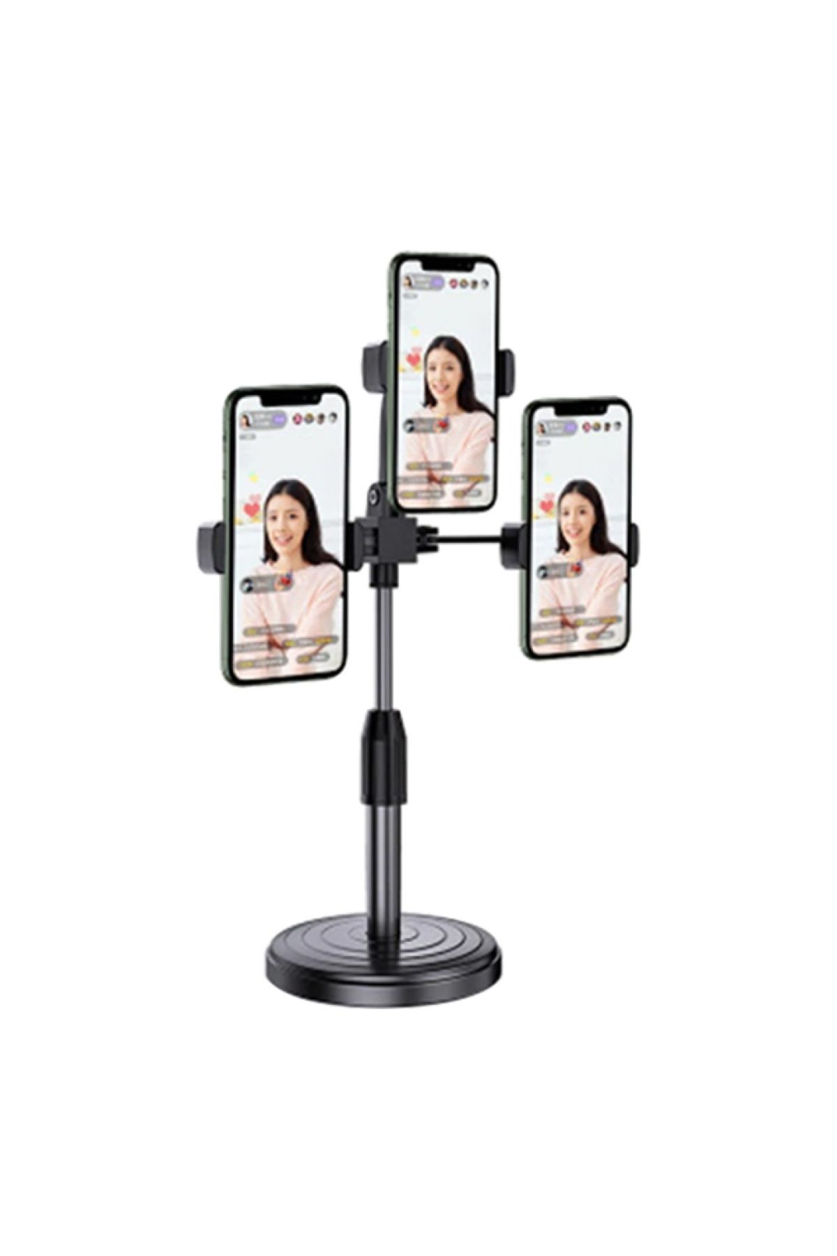 bestdijital Tripod Üçlü Telefon Tutucu Stand Youtuber, Canlı Yayın Selfie Tiktok Makeup (Siyah)