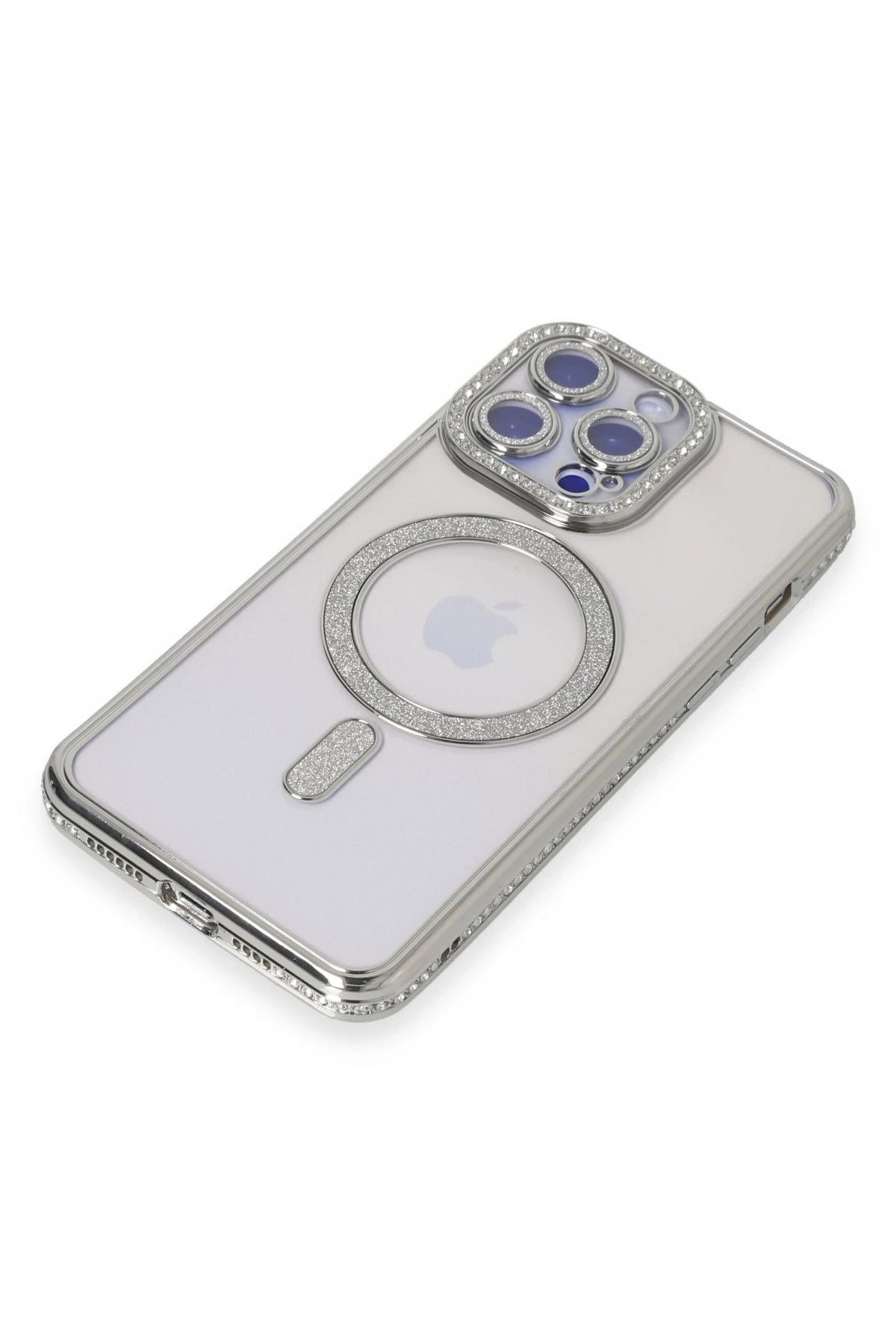 NewFace iPhone 14 Pro Kılıf Joke Simli Magneticsafe Kılıf - Gümüş SVLRS