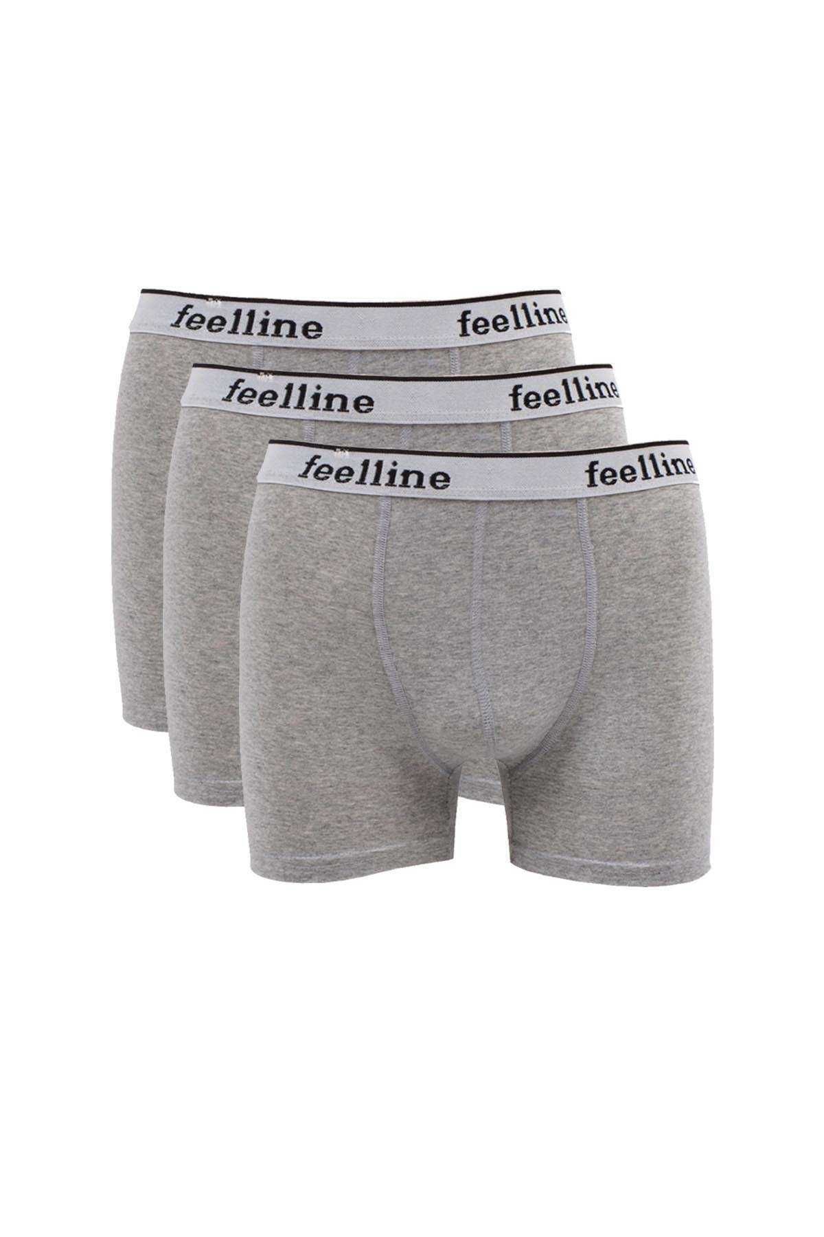 Shop58 3 adet Feelline Gri Pamuklu Doğal Likralı Erkek Boxer