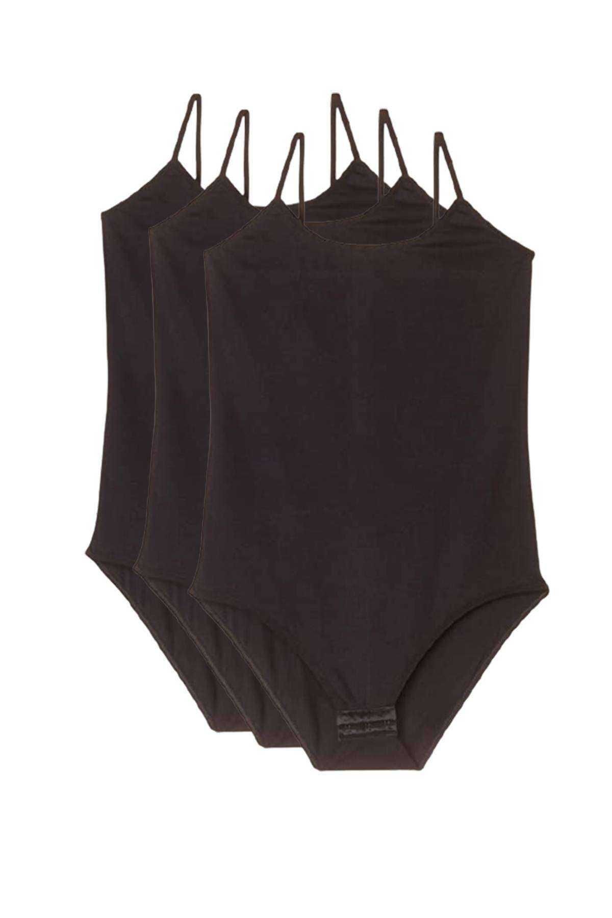 Shop58 3 Adet İp Askılı Kadın Çıtçıtlı Body Siyah