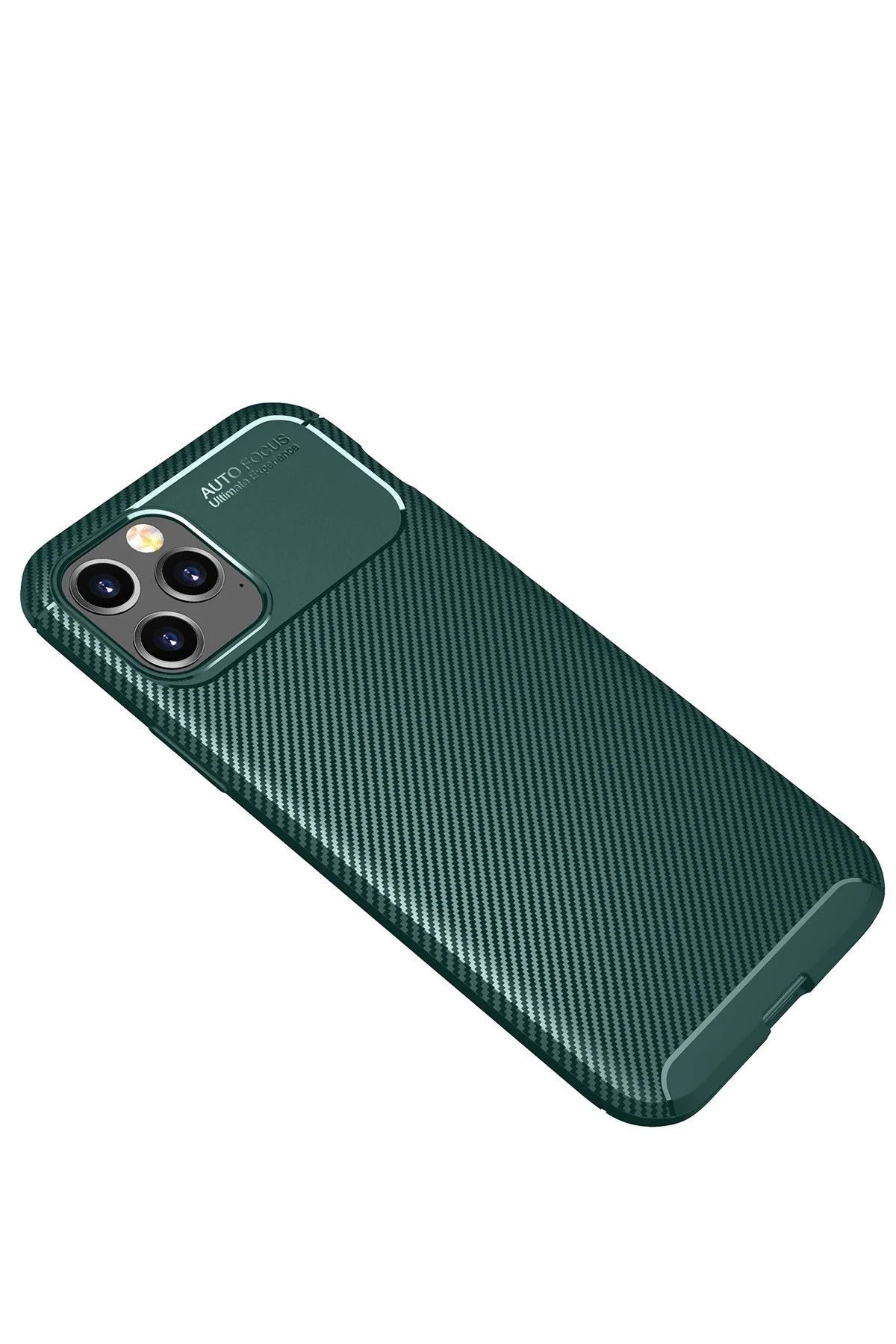 NewFace iPhone 11 Pro Max Kılıf Auto Focus Karbon Kapak - Yeşil WLZOR