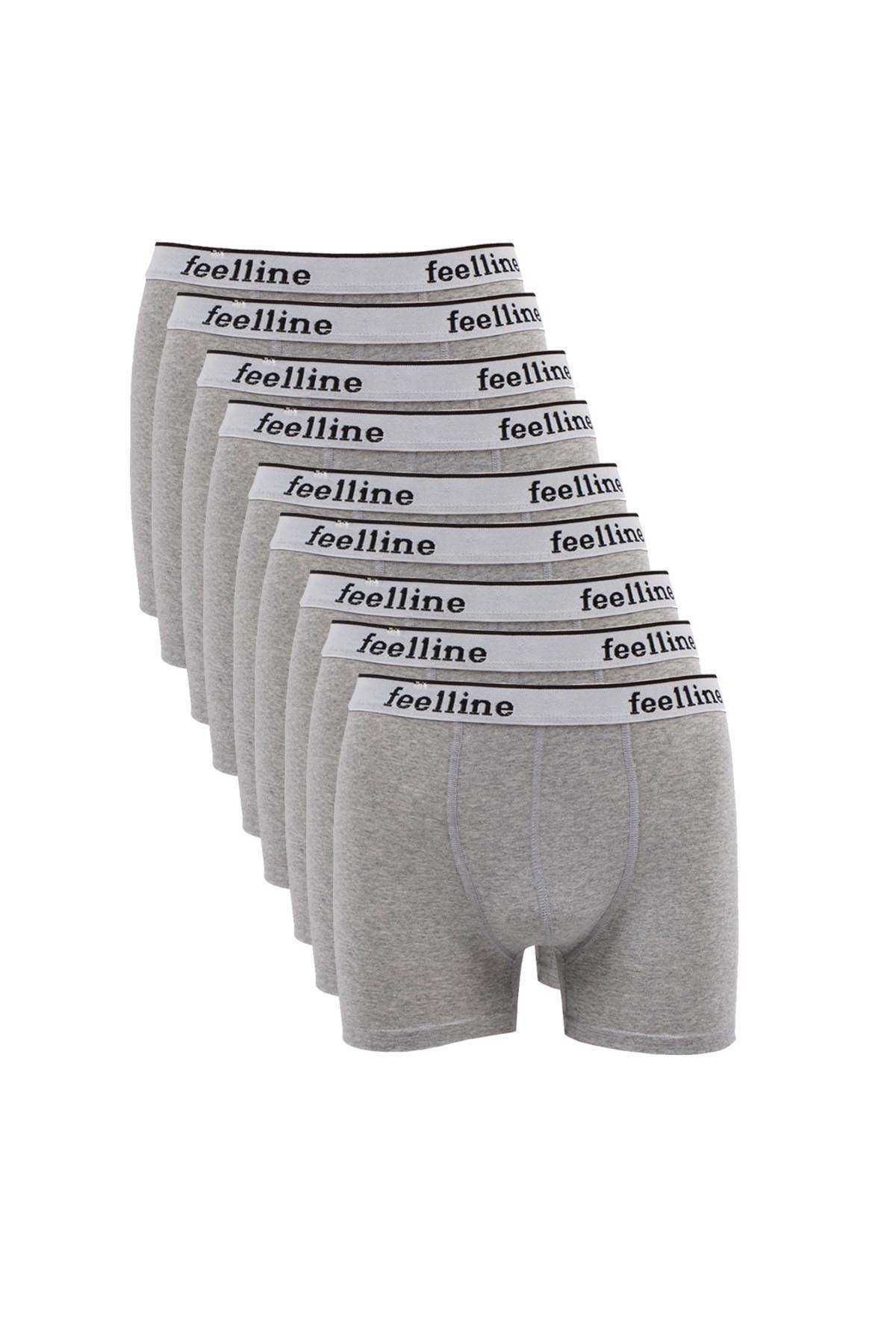 Shop58 9 adet Feelline Gri Pamuklu Doğal Likralı Erkek Boxer