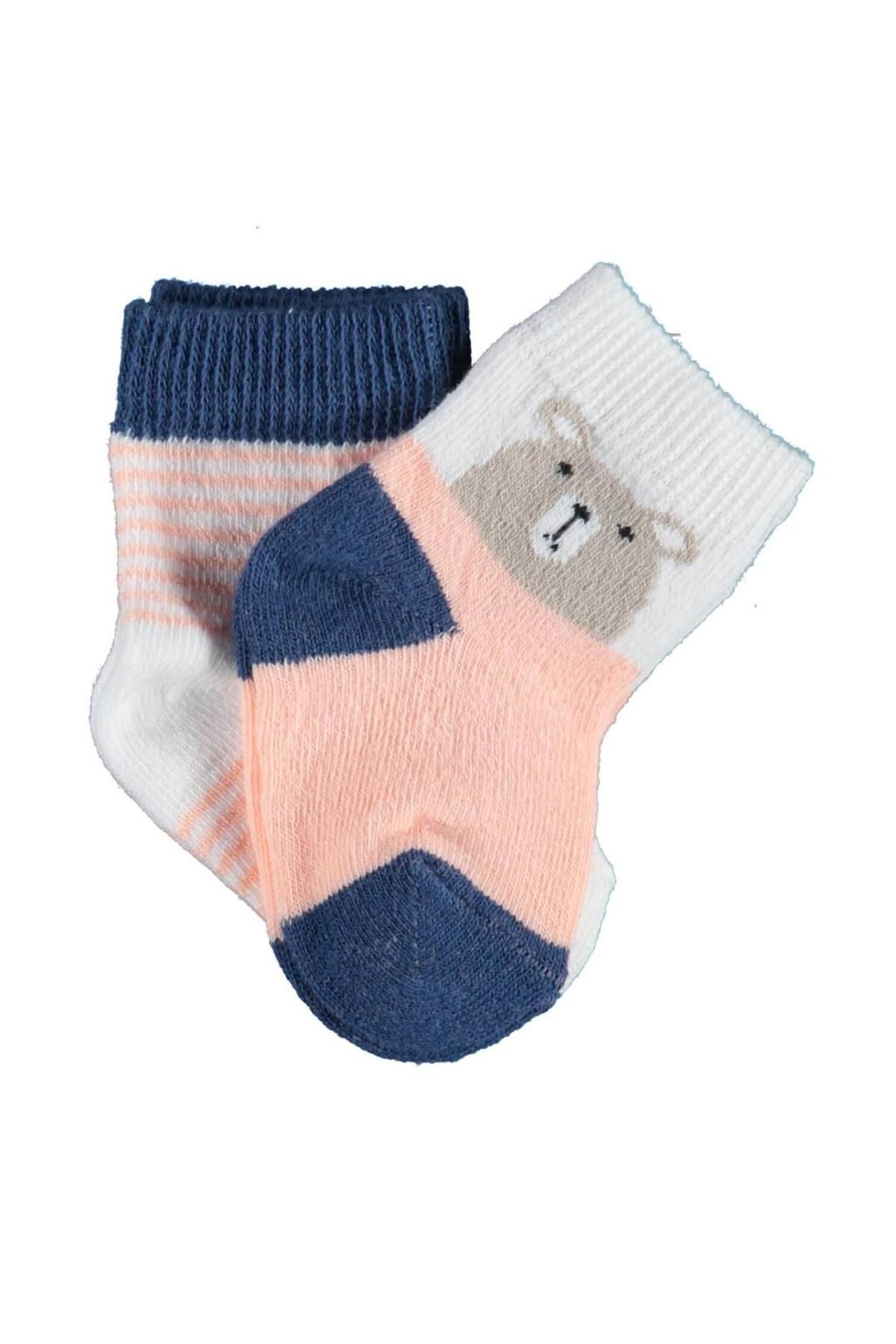 MR RZN STORE Hello Teddy Bear 2'Li Kız Çorap 68404 Ekru Somon