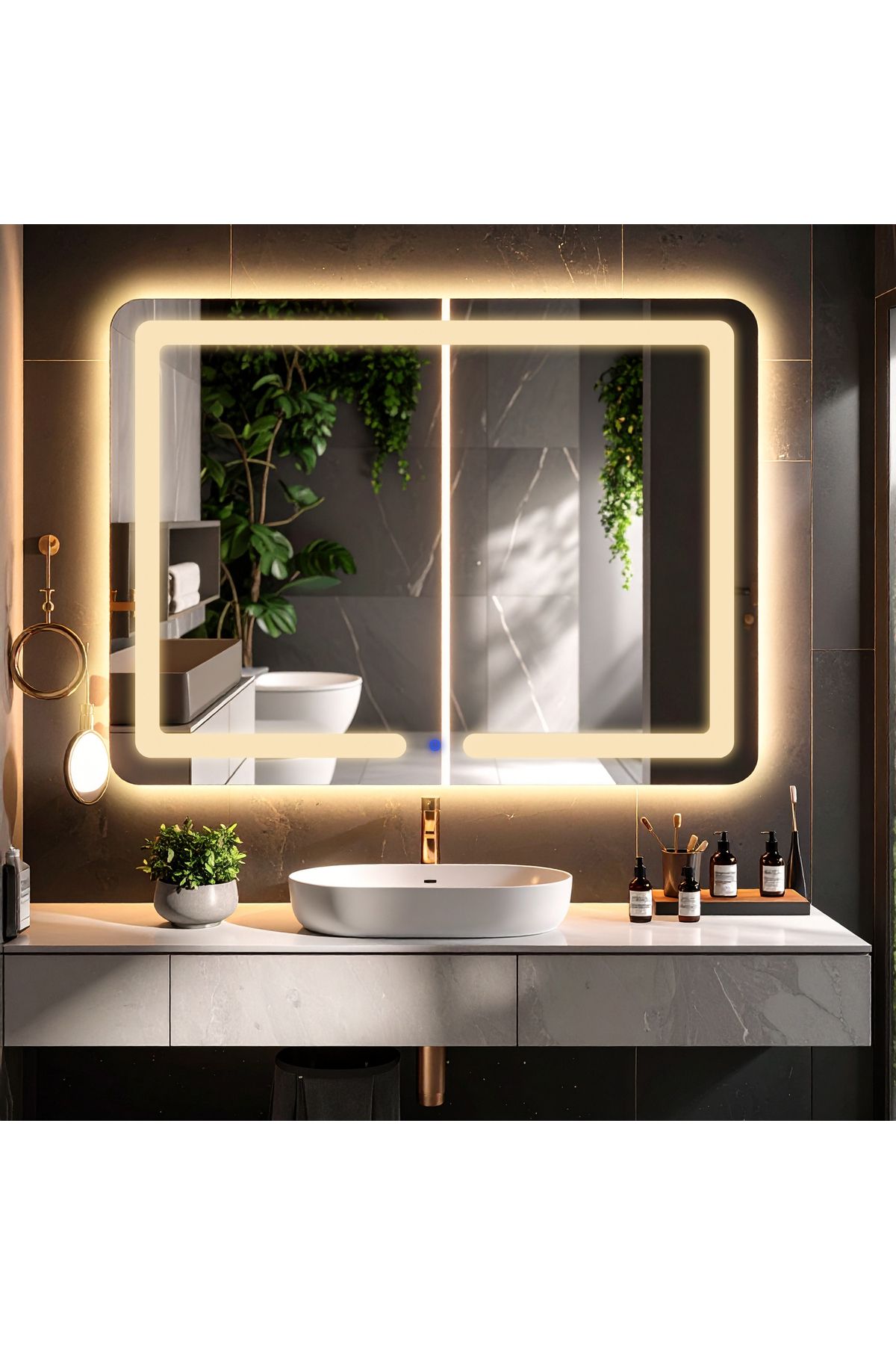 lumora mirror design Linea Günışığı Led'li Kumlamalı Lavabo & Banyo Aynası (Dokunmatik Sensörlü)