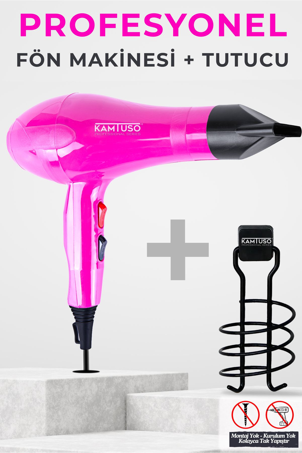 Kamtuso Professional Series iyonik Fön Makinesi + Tutucu 2500W Saç Kurutma Kuaförlerin Tercihi