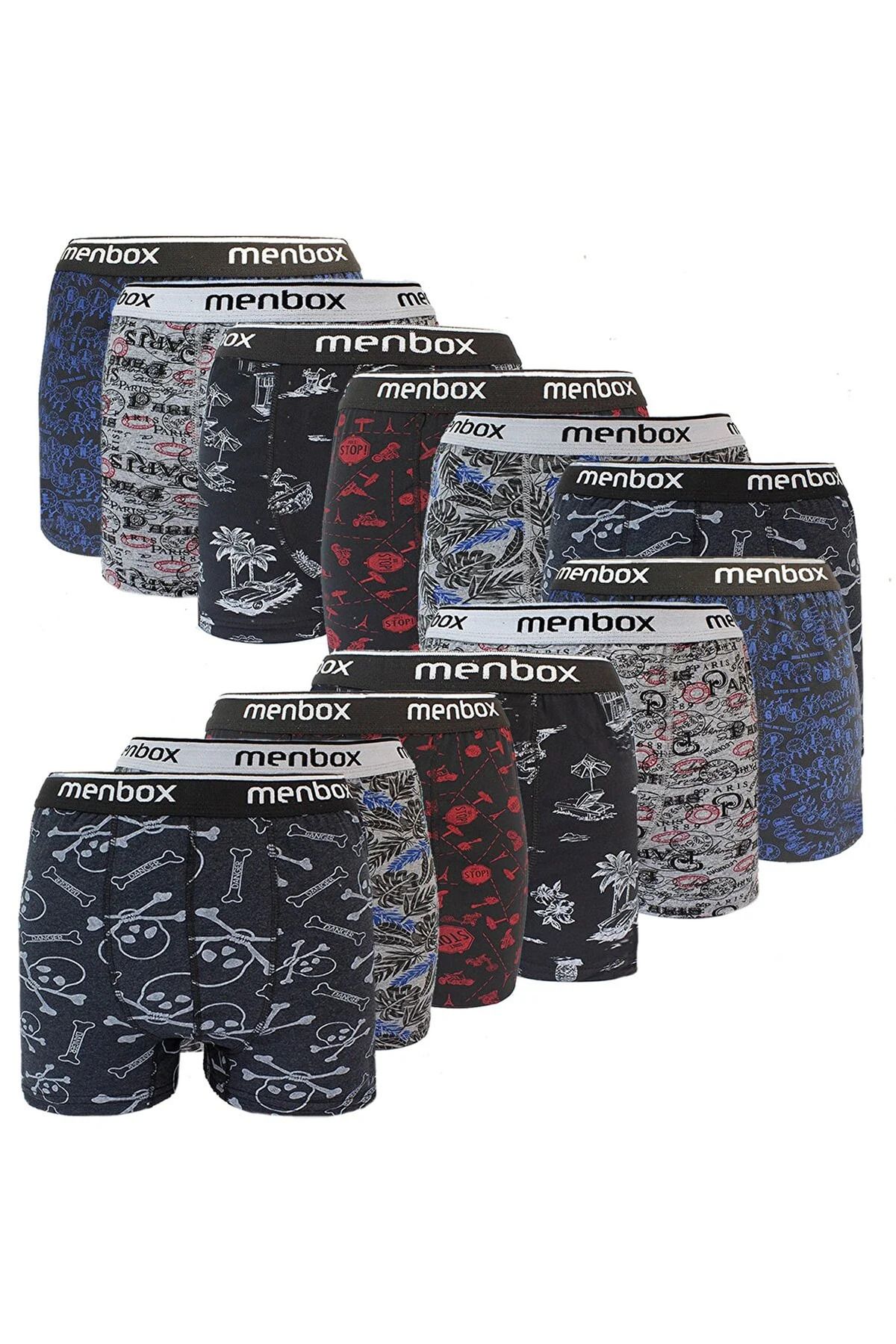 Shop58 12 Adet Likralı Erkek Boxer Karışık Desenli Pamuklu