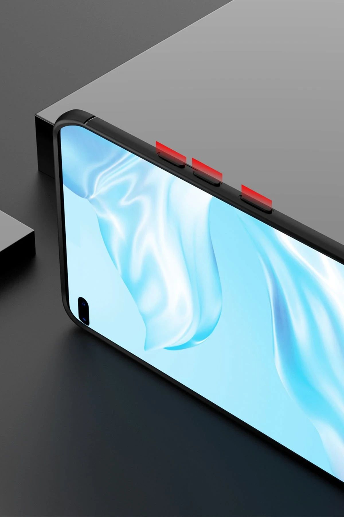 NewFace Huawei P40 Pro Kılıf Range Yüzüklü Silikon - Siyah-Mavi SVLRS