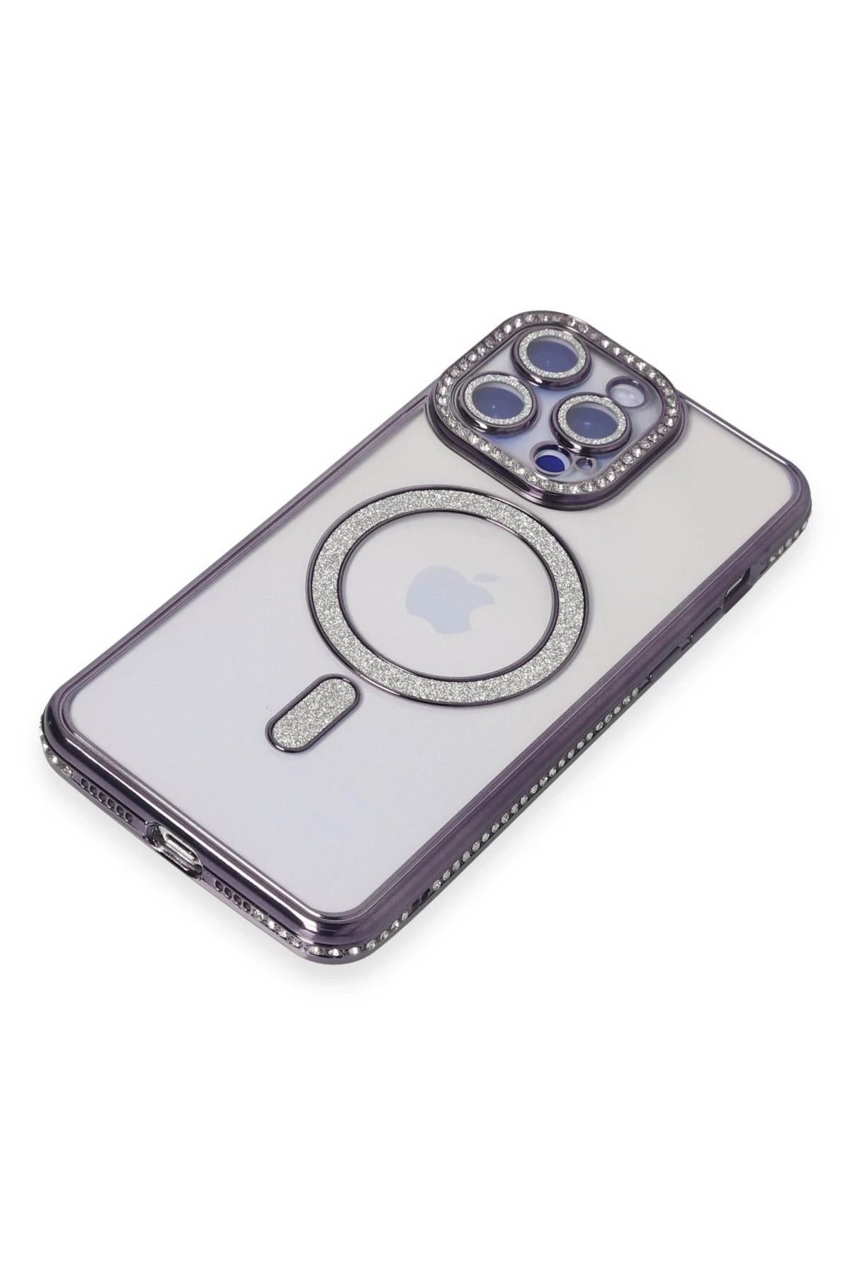 NewFace iPhone 15 Pro Max Kılıf Joke Simli Magneticsafe Kılıf - Derin Mor SVLRS
