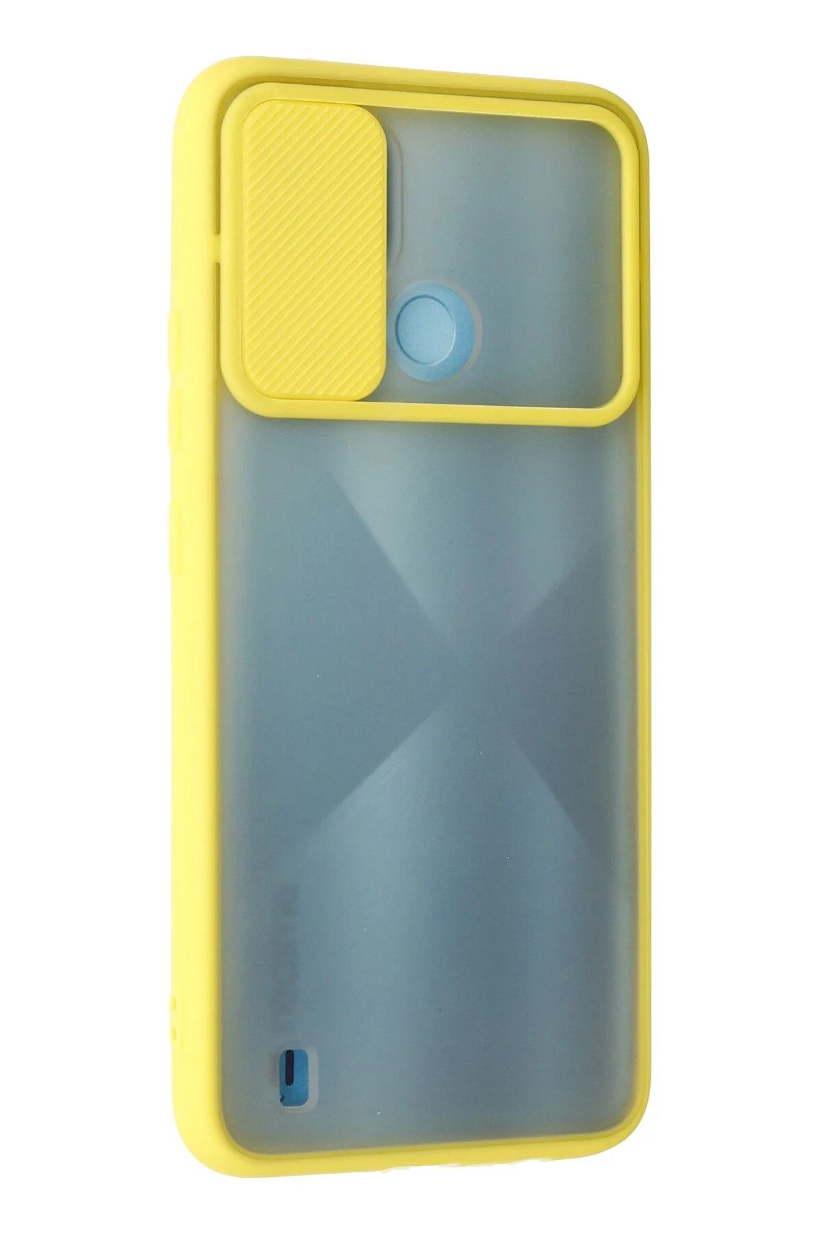 NewFace Realme C21 Kılıf Palm Buzlu Kamera Sürgülü Silikon - Sarı SVLRS