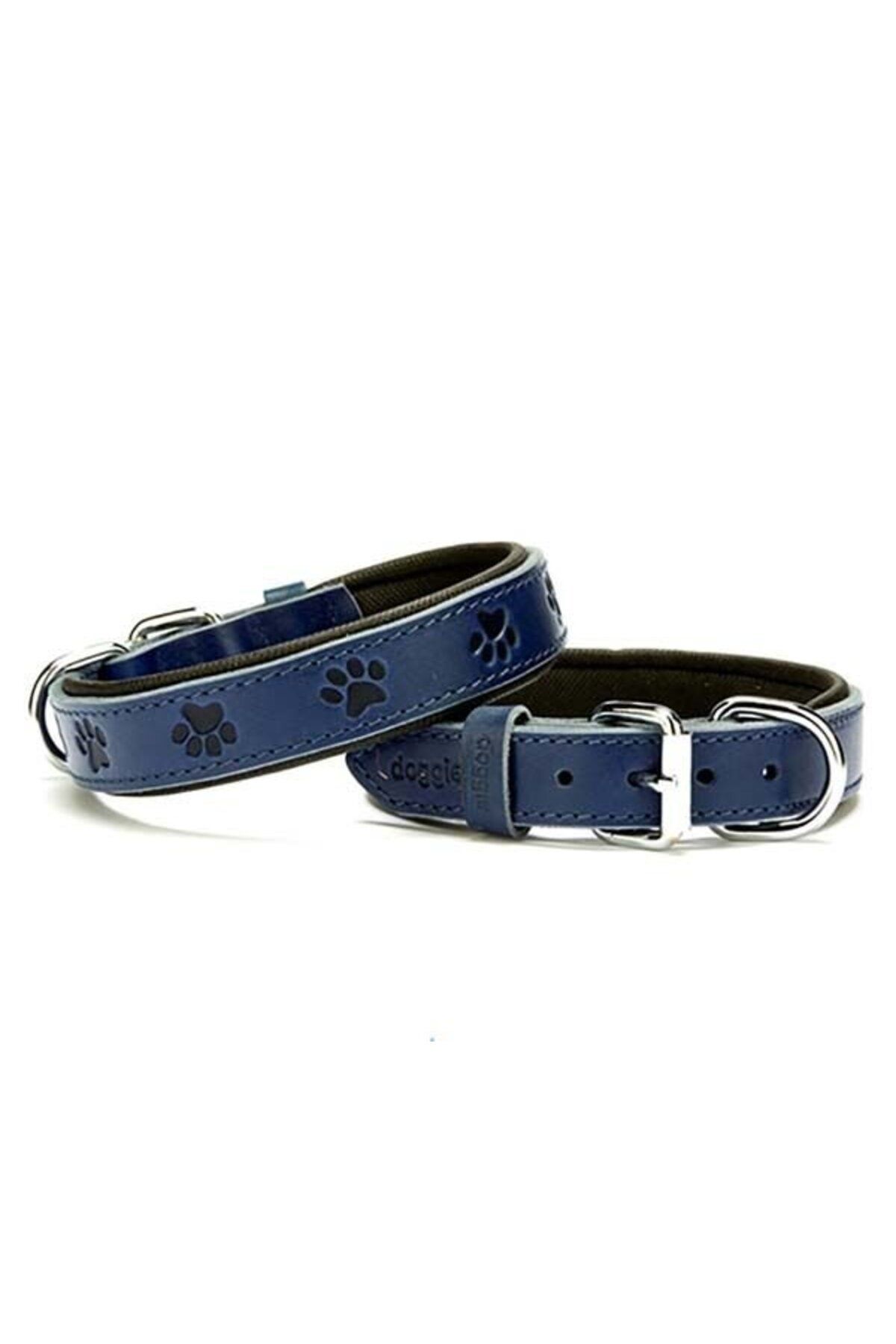 O Dog Doggie Comfort Deri Pati Desenli Köpek Boyun Tasması Medium Mavi 2.5x37-45 Cm - Petshopundan
