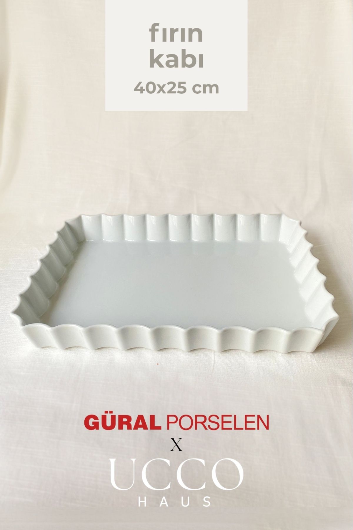 UCCO Güral Porselen Fırın Kabı 40x25 cm – Dikdörtgen Beyaz Fırın ve Servis Kabı, Pişirme Tepsisi