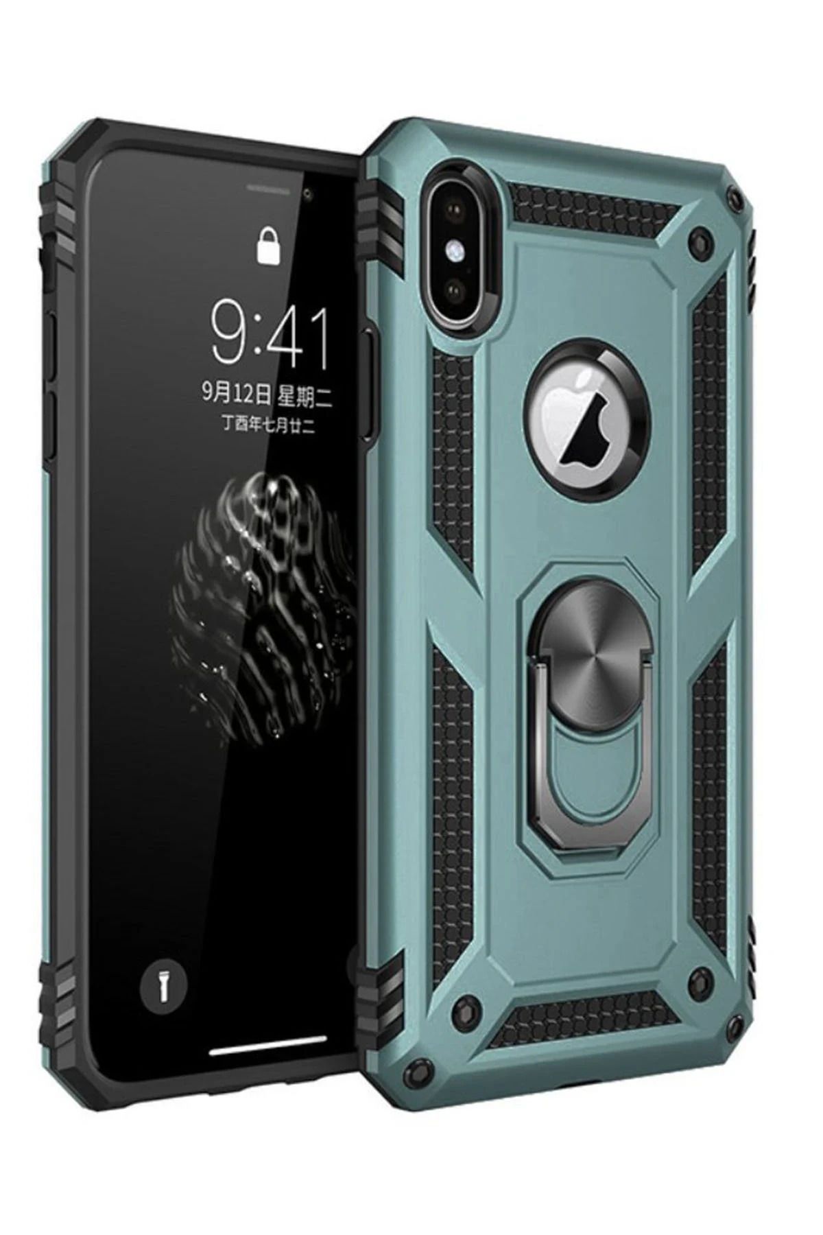 NewFace iPhone XS Max Kılıf Sofya Yüzüklü Silikon Kapak - Yeşil SVLRS
