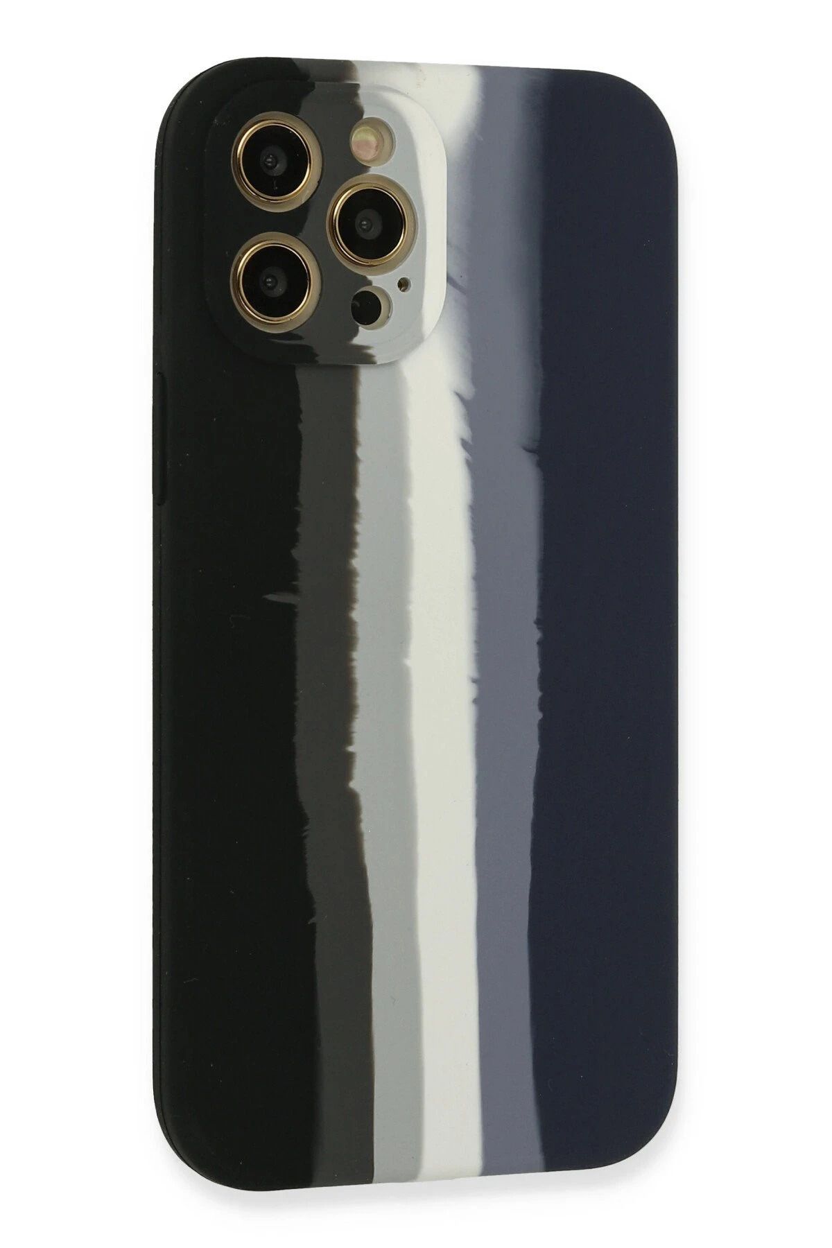 NewFace iPhone 12 Pro Kılıf Ebruli Lansman Silikon - Siyah-Lacivert SVLRS