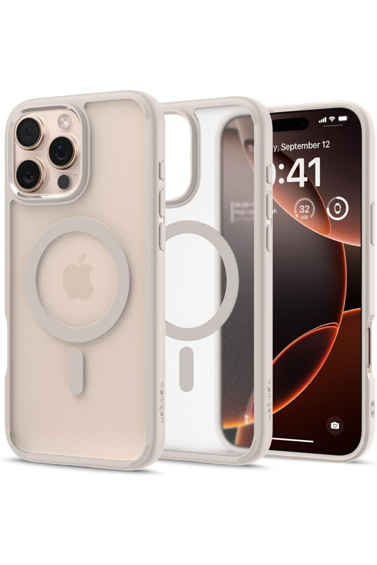 ÇAĞUR çağur iPhone 16 Pro Kılıf Ultra Hybrid MagFit MagSafe özellikli Frost Natural Titanium - ACS081