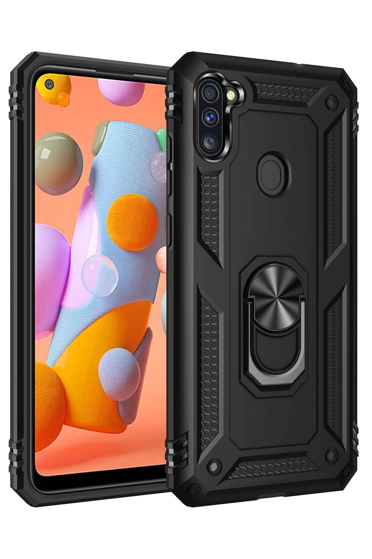 NewFace Samsung Galaxy A11 Kılıf Sofya Yüzüklü Silikon Kapak - Siyah SVLRS