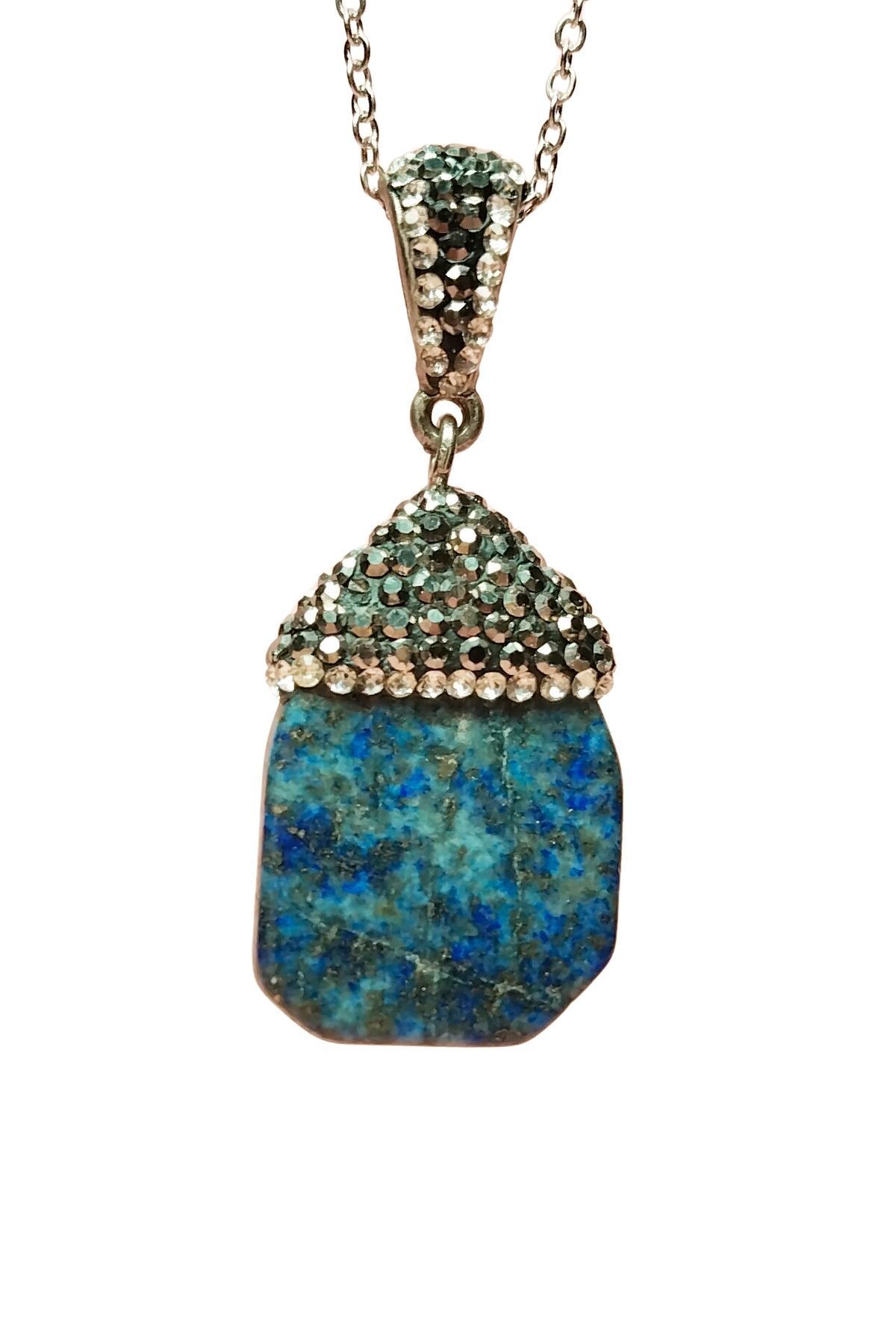 Shop58 Lapis Doğal Taşı Zincirli El Yapımı Kolye Uç: 3 cm Zincir: 20 cm Kutulu